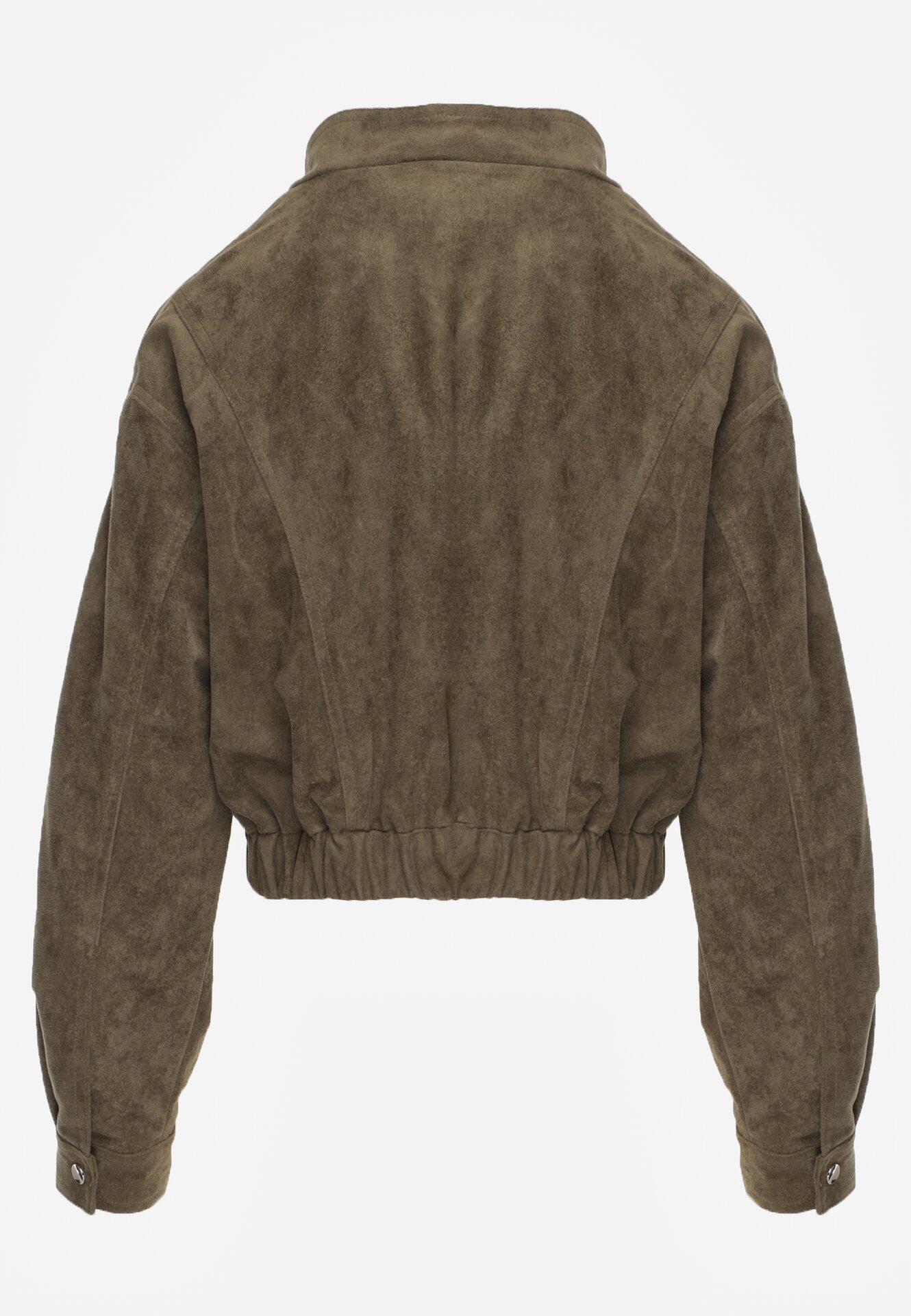 Ciemnobeżowa Kurtka z Imitacji Zamszu w Stylu Utility z Suwakami i Paskiem Birasa