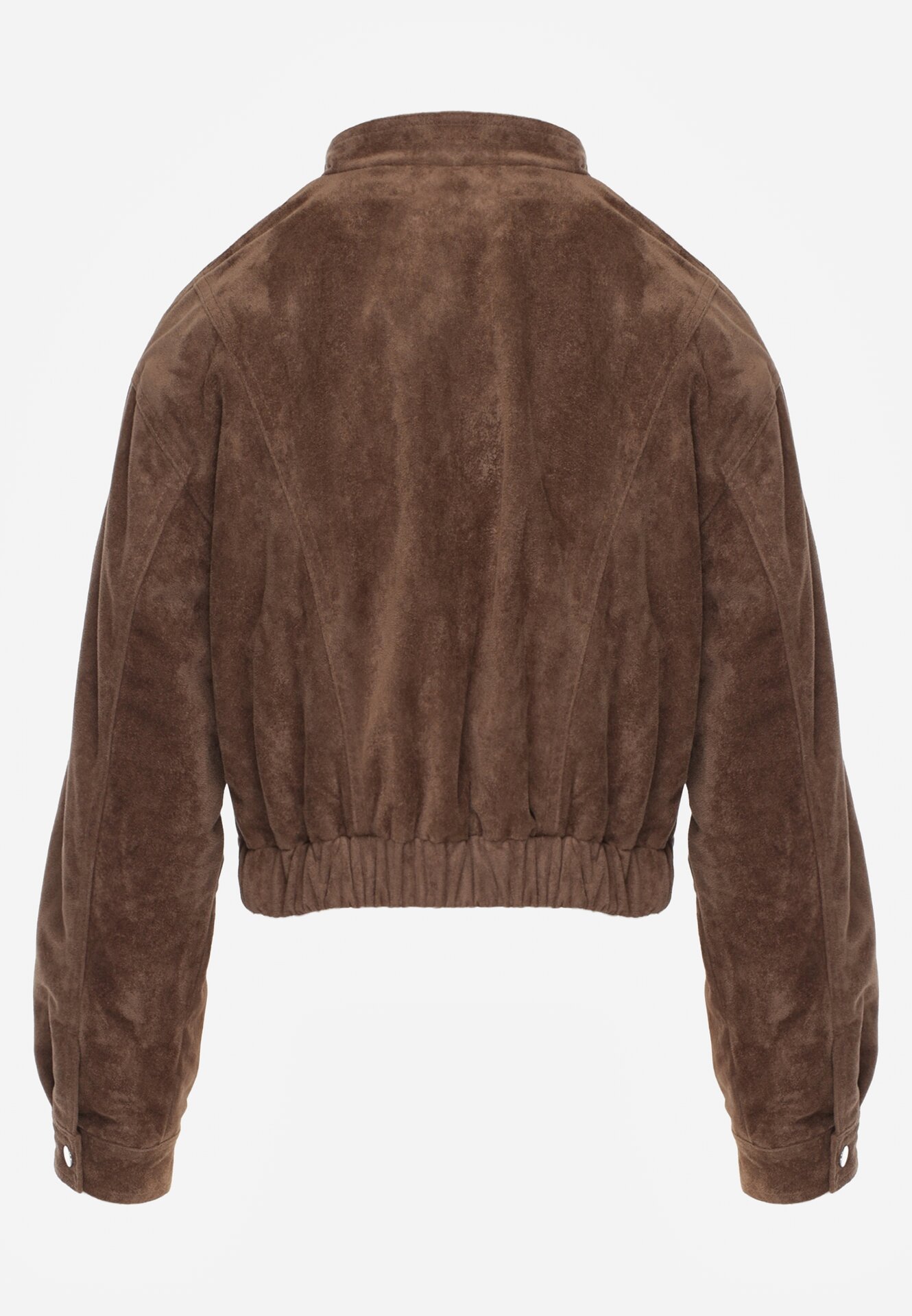 Brązowa Kurtka z Imitacji Zamszu w Stylu Utility z Suwakami i Paskiem Birasa