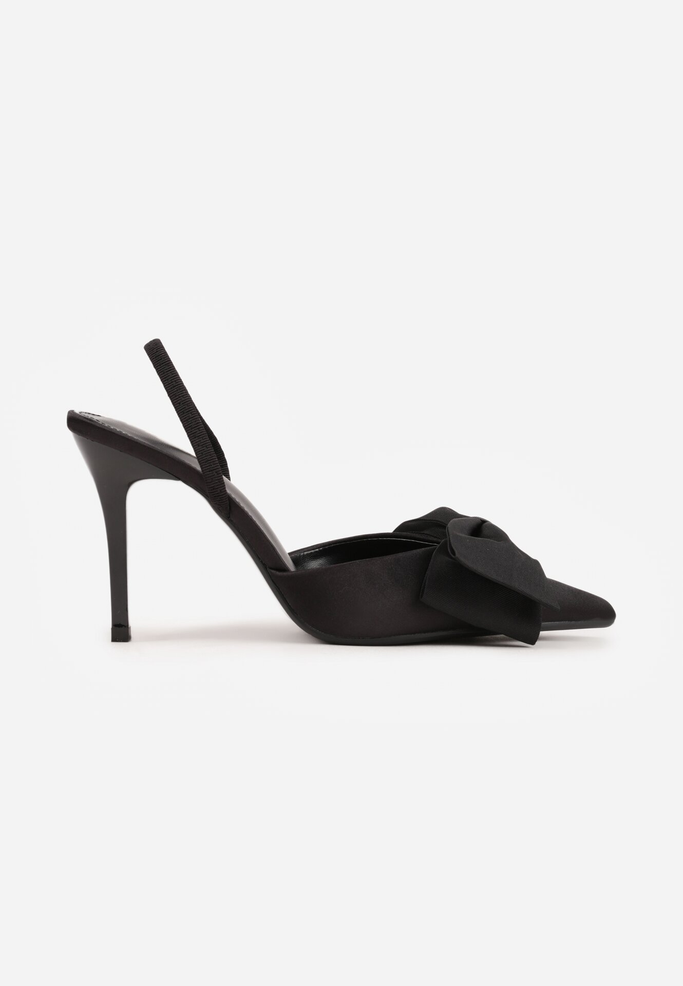 Czarne Satynowe Szpilki z Odkrytą Piętą i Ozdobną Kokardą Argatea