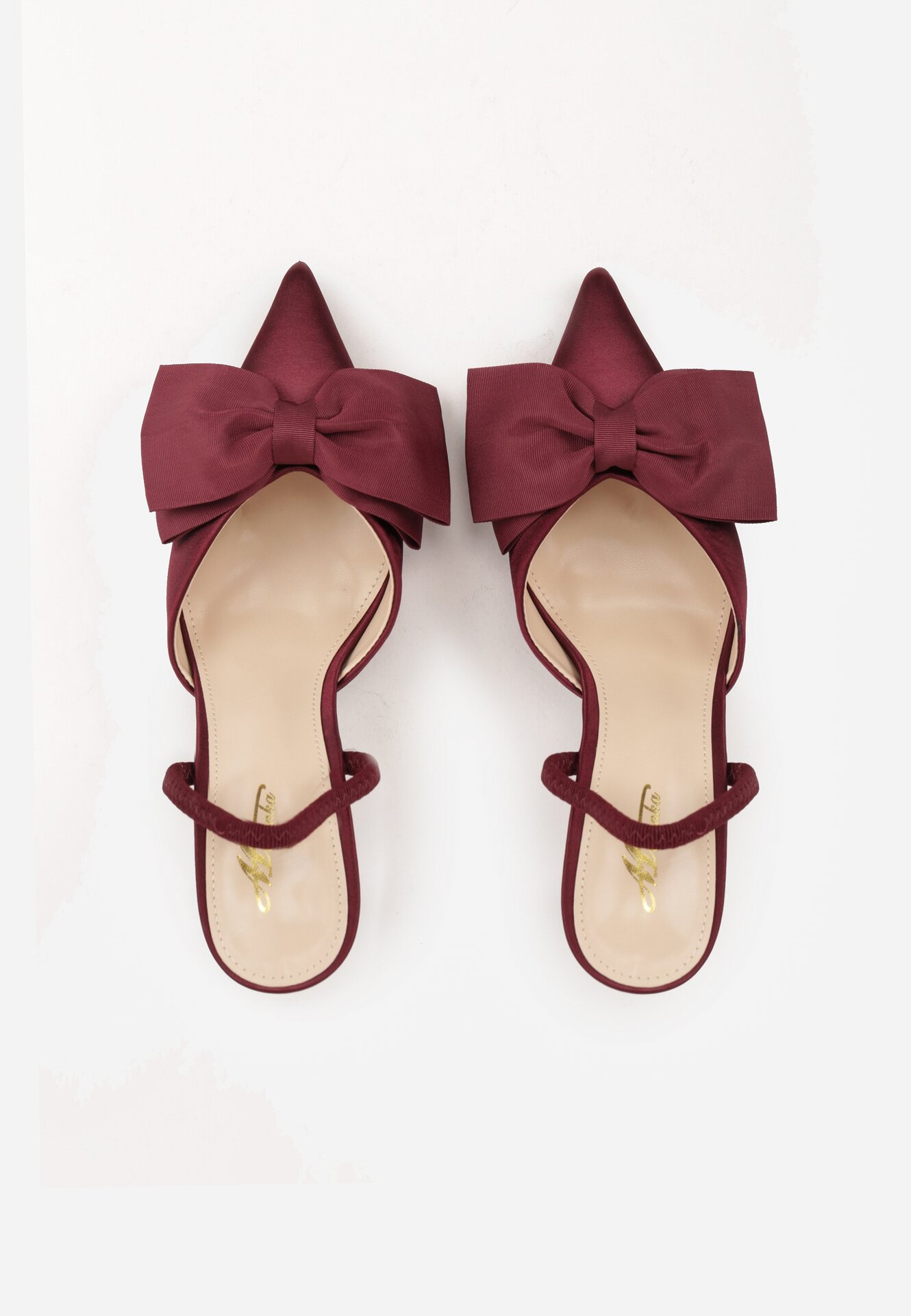 Bordowe Satynowe Szpilki z Odkrytą Piętą i Ozdobną Kokardą Argatea