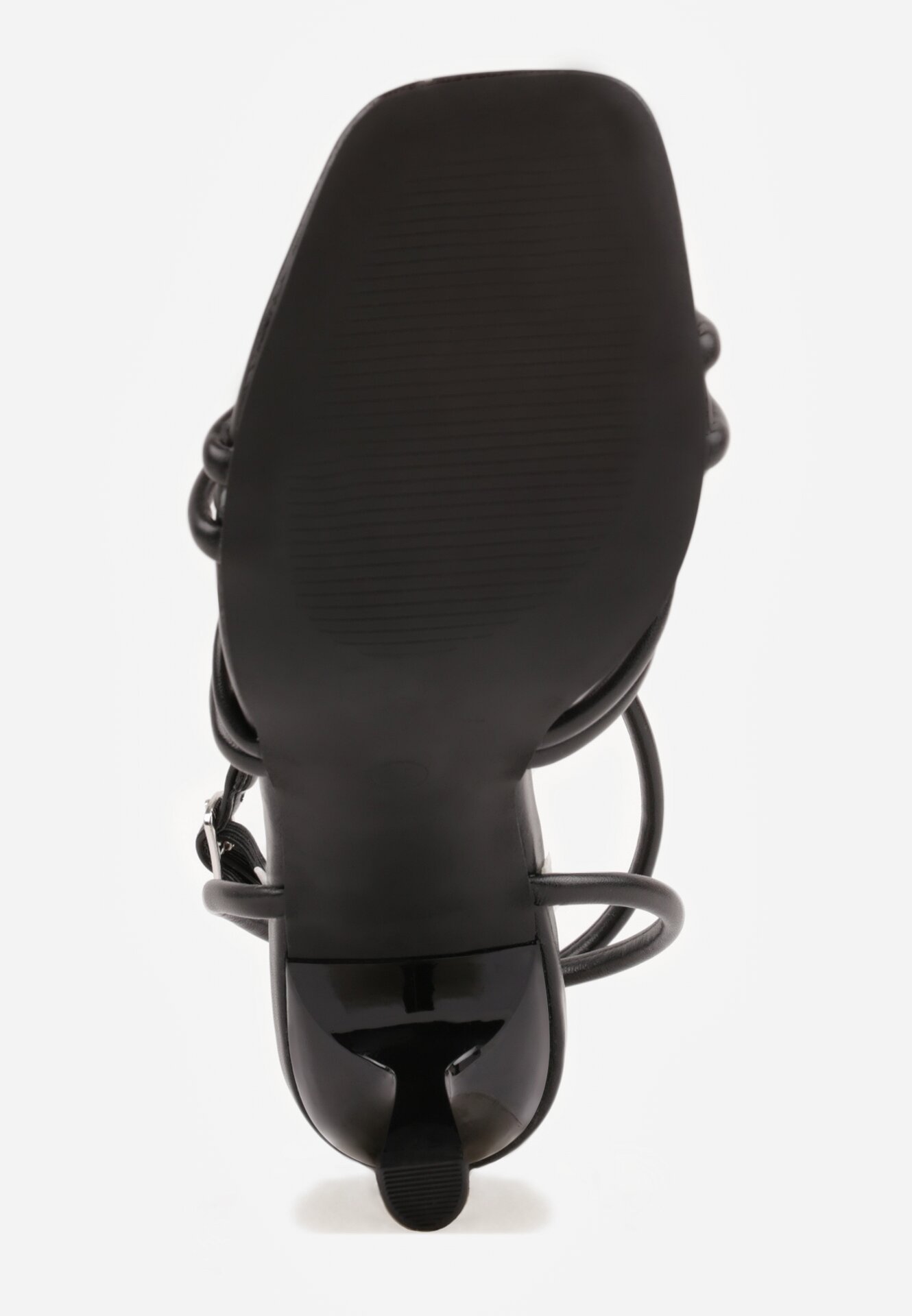 Czarne Sandały na Szpilce z Przeplatanymi Paskiami i Kwadratowym Noskiem Baloria