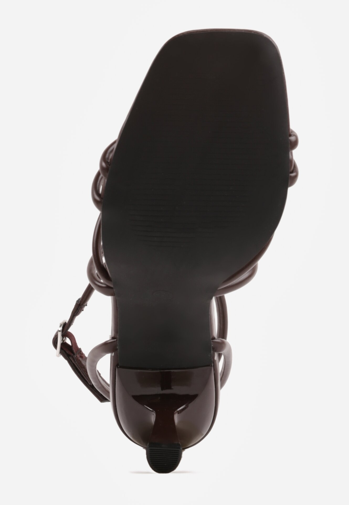 Brązowe Sandały na Szpilce z Przeplatanymi Paskiami i Kwadratowym Noskiem Baloria