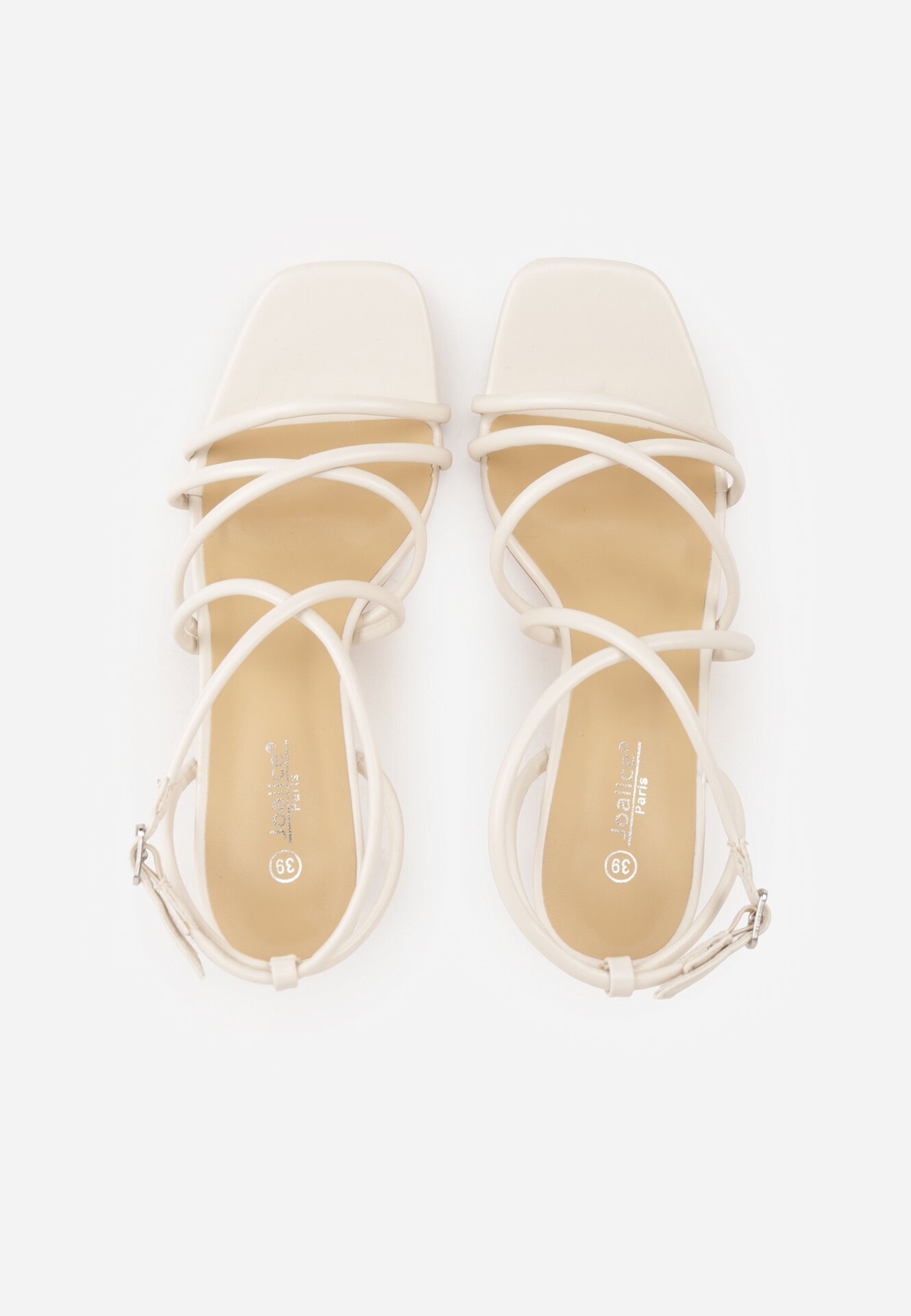 Beżowe Sandały na Szpilce z Przeplatanymi Paskiami i Kwadratowym Noskiem Baloria