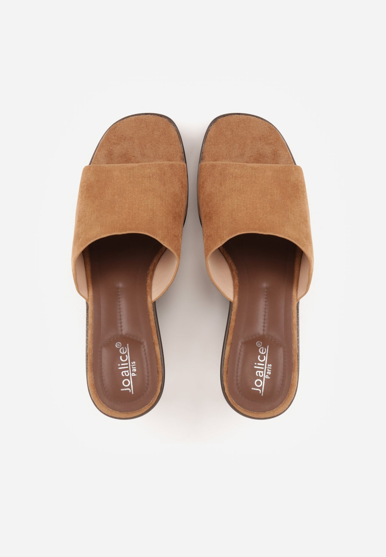 Jasnobrązowe Klapki Drewniaki na Koturnie z Paskiem z Imitacji Zamszu Abiara