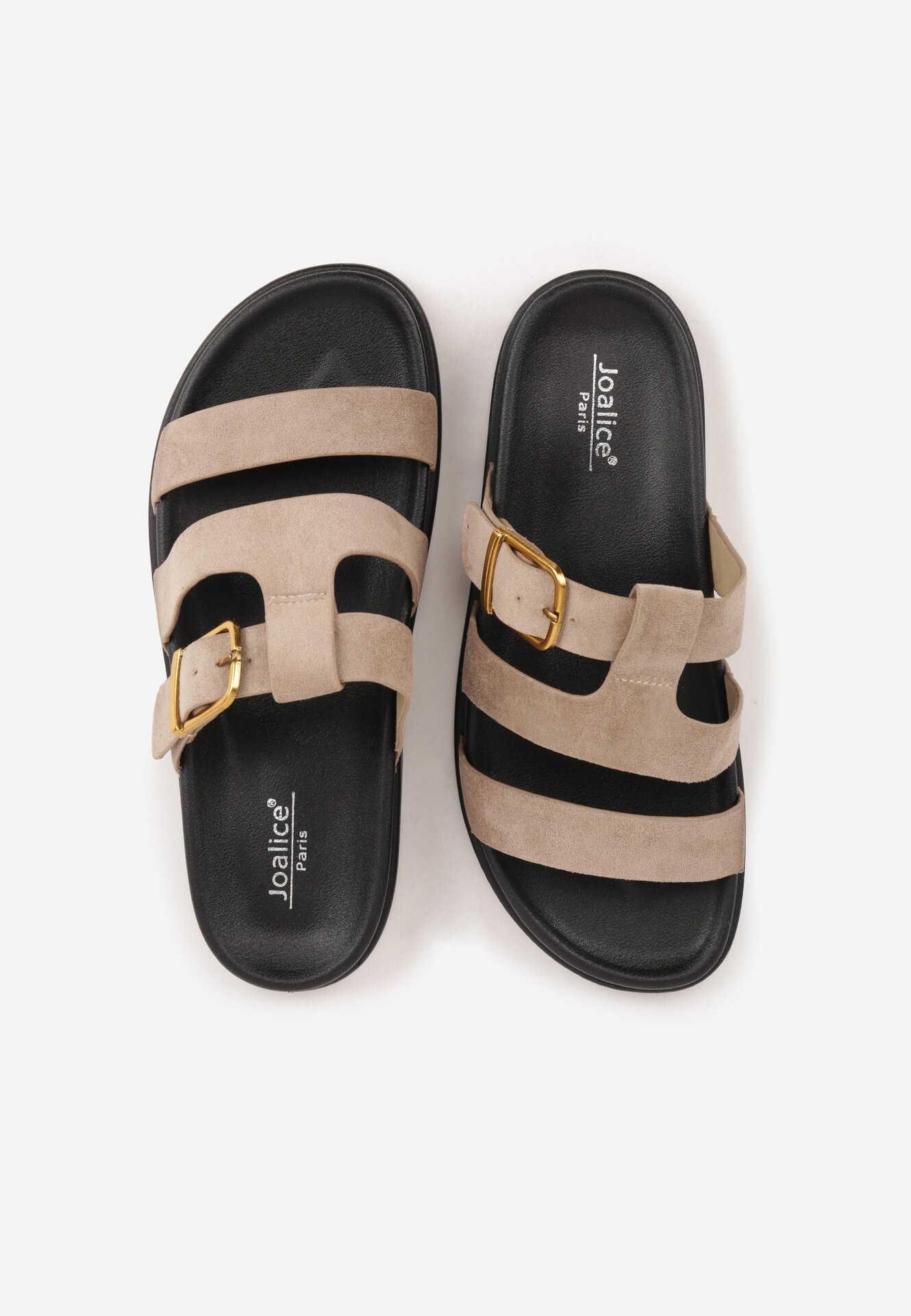 Ciemnobeżowe Klapki z Geometryczną Cholewką i Klamrą z Boku Endrita