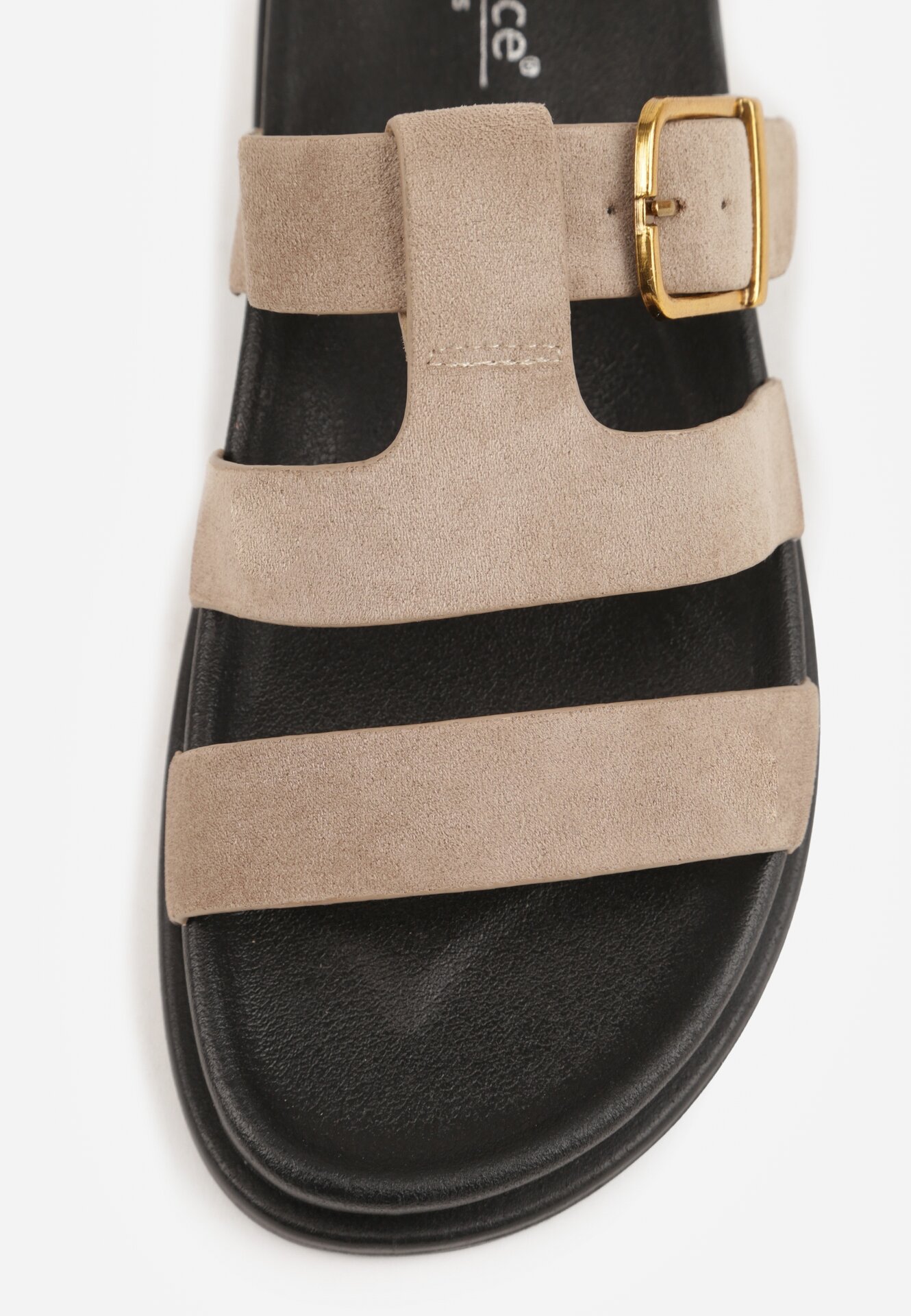 Ciemnobeżowe Klapki z Geometryczną Cholewką i Klamrą z Boku Endrita