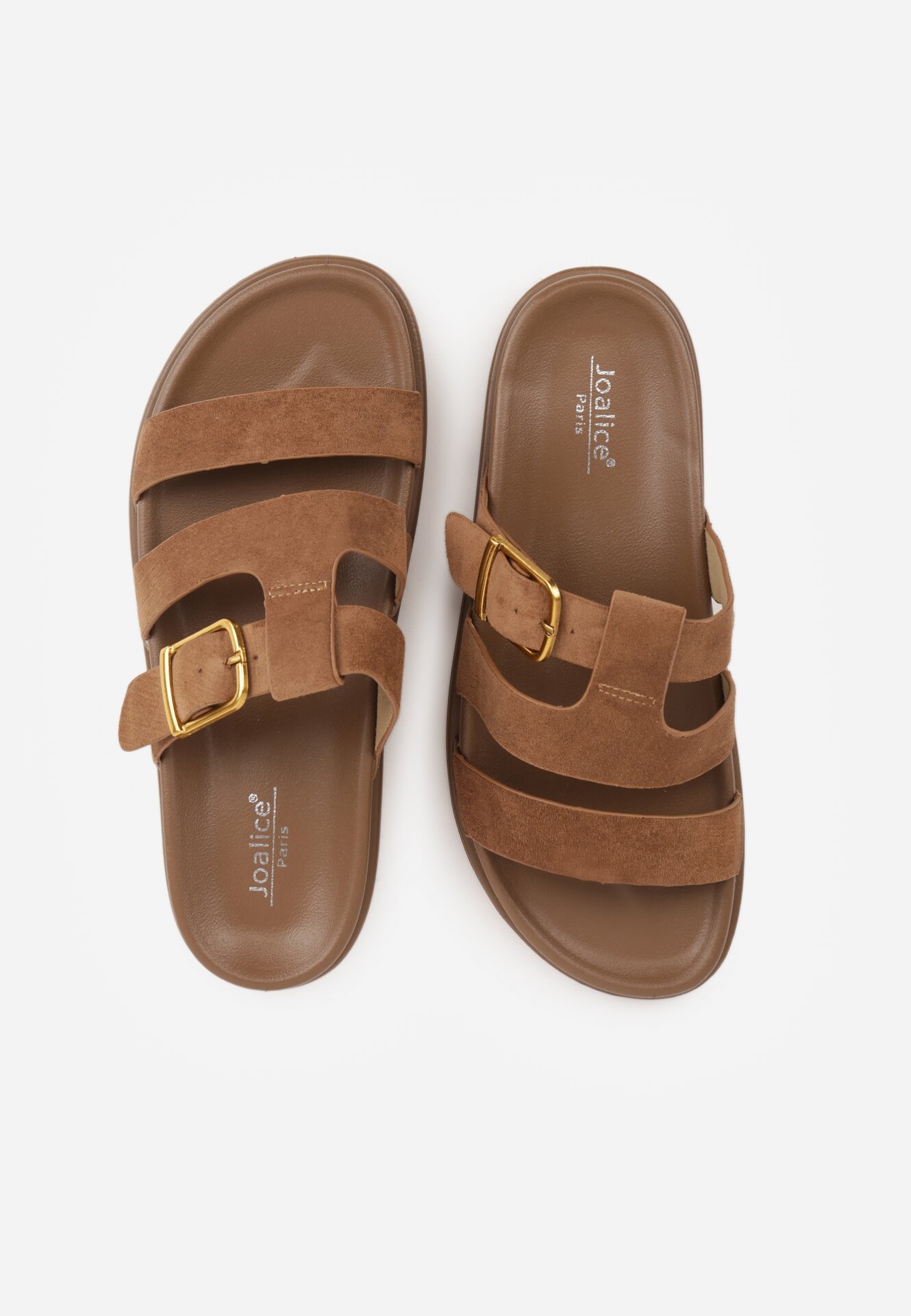 Jasnobrązowe Klapki z Geometryczną Cholewką i Klamrą z Boku Endrita