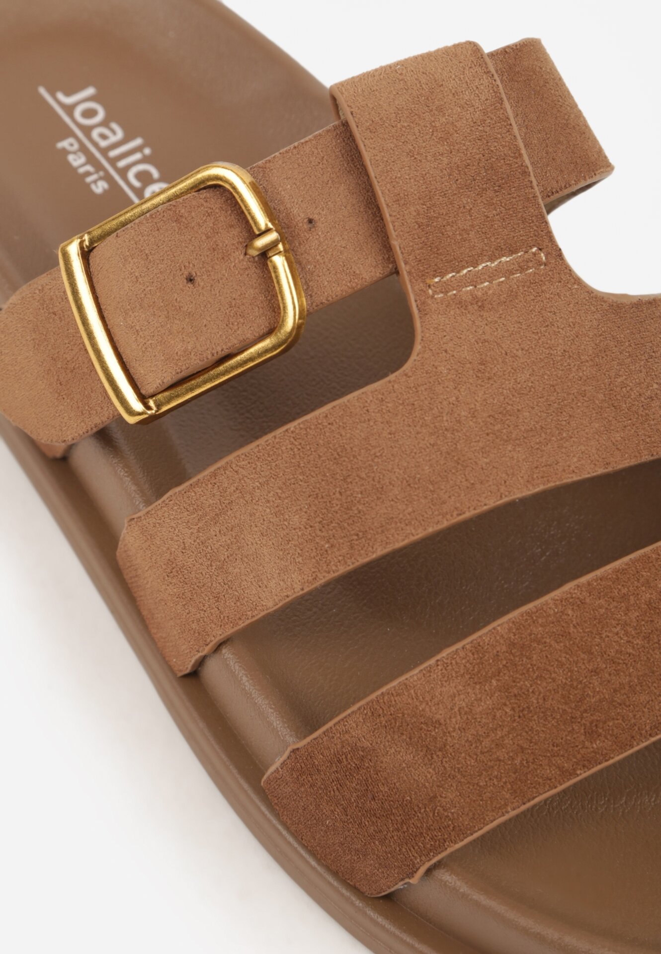 Jasnobrązowe Klapki z Geometryczną Cholewką i Klamrą z Boku Endrita