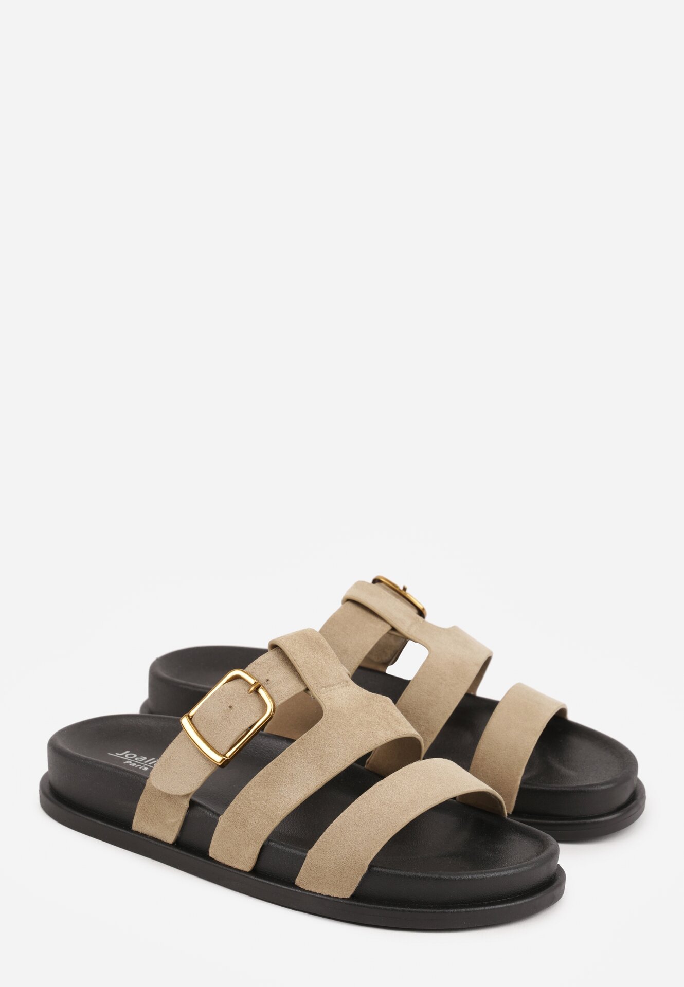 Beżowe Klapki z Geometryczną Cholewką i Klamrą z Boku Endrita