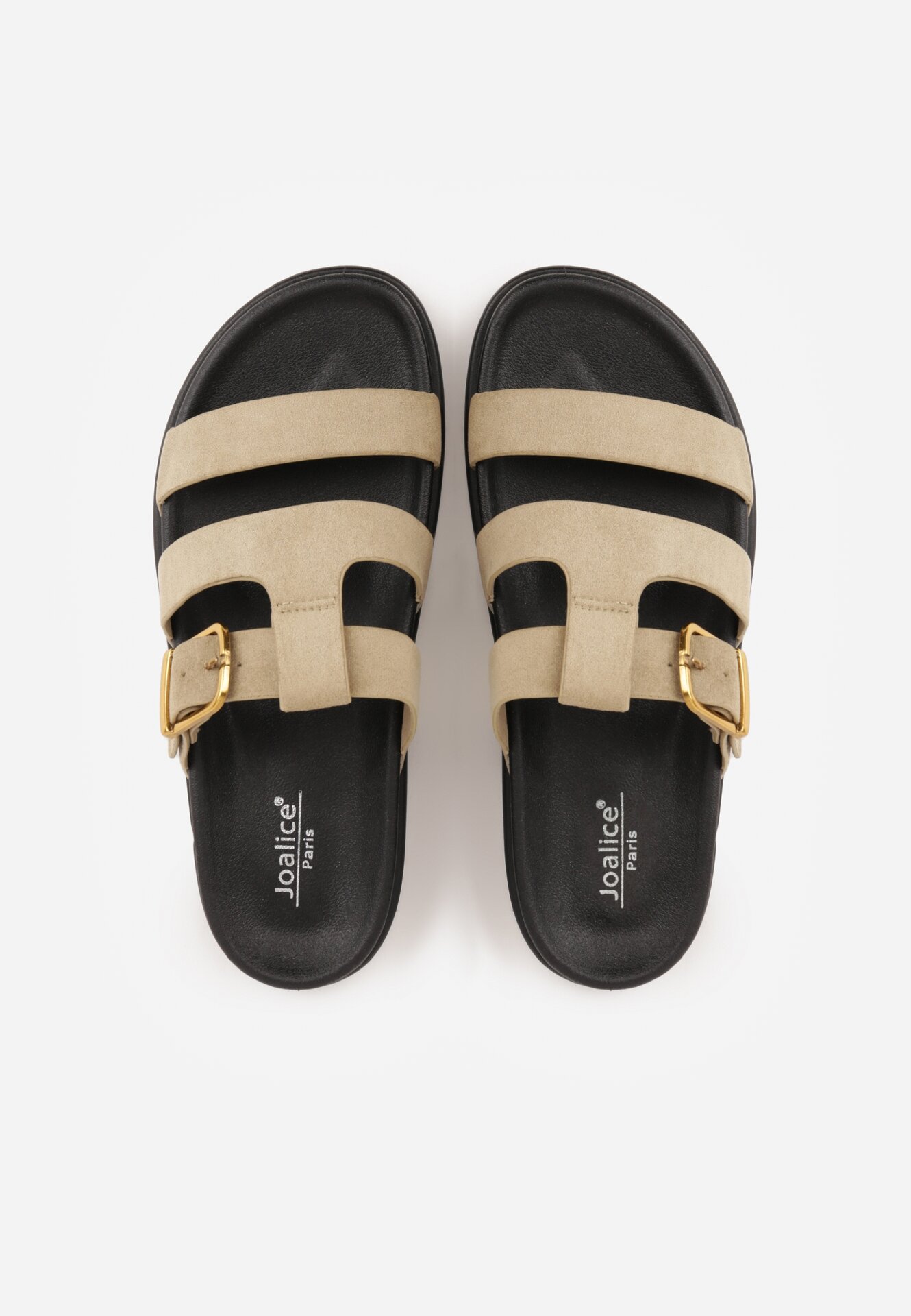 Beżowe Klapki z Geometryczną Cholewką i Klamrą z Boku Endrita