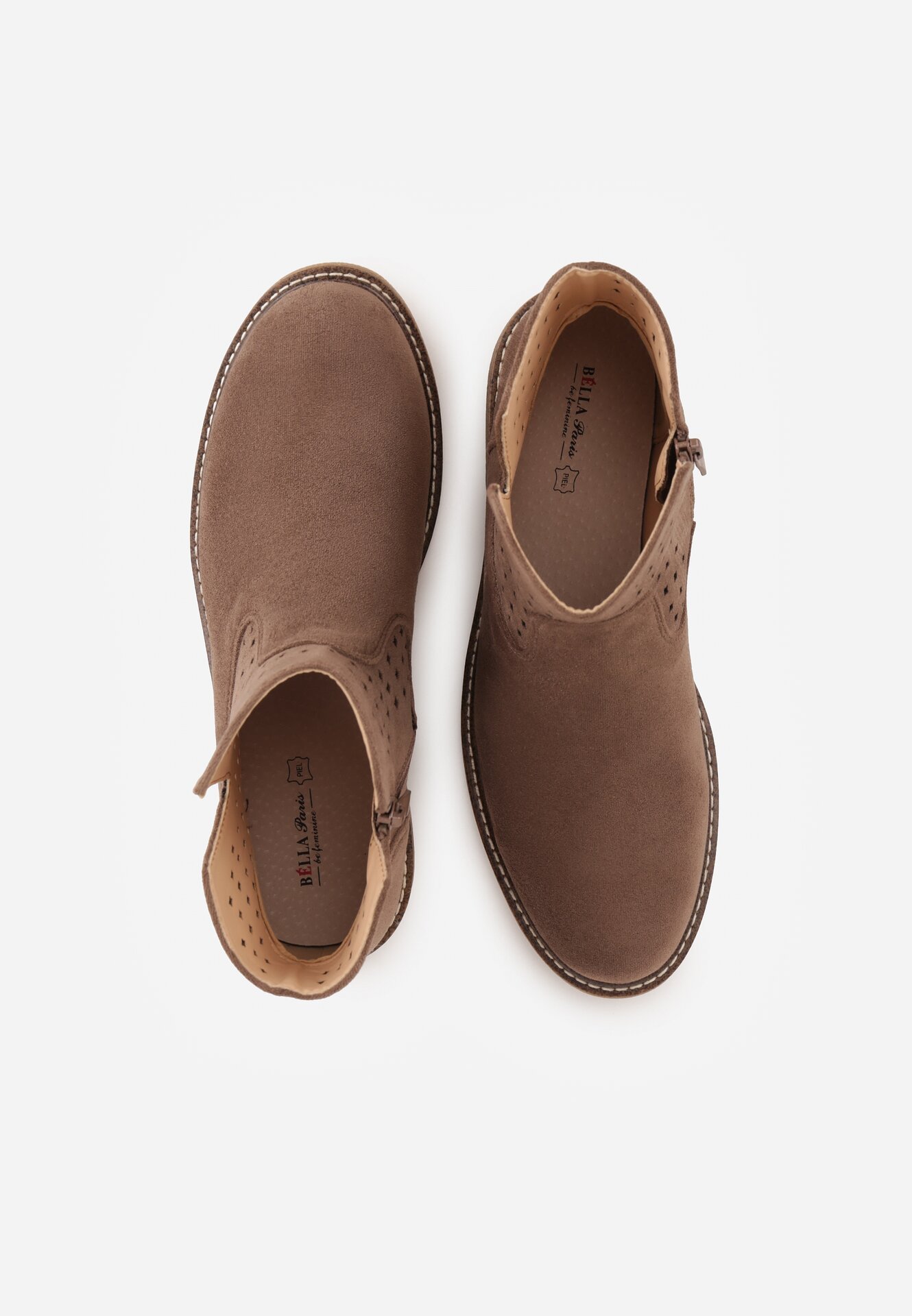 Jasnobrązowe Płaskie Botki Sztyblety z Ażurowym Wzorem ze Skórzaną Wkładką Terisina