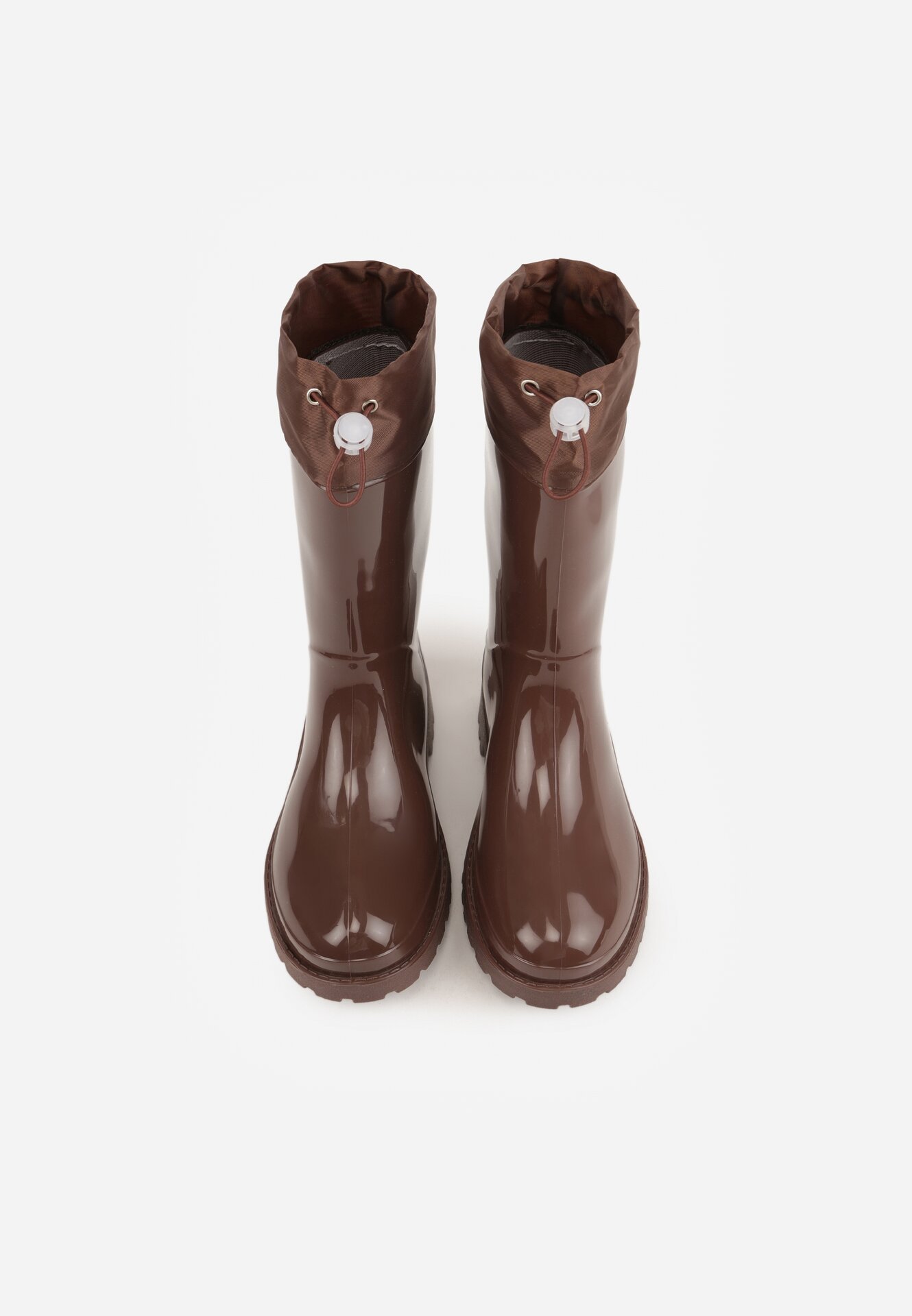 Brązowe Lakierowane Kalosze ze Ściąganą Cholewką Fevaselle
