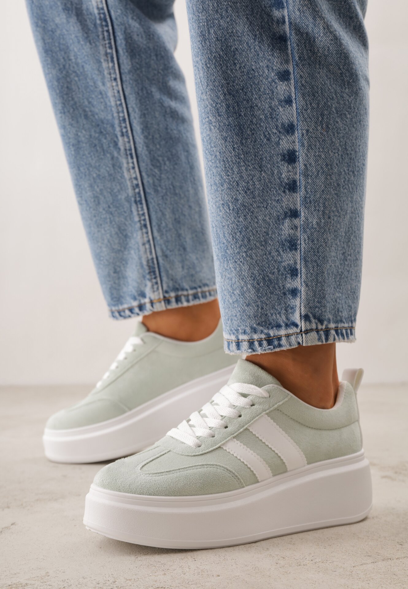 Zielone Sneakersy w Stylu Klasycznych Tenisówek na Grubej Podeszwie Rediree