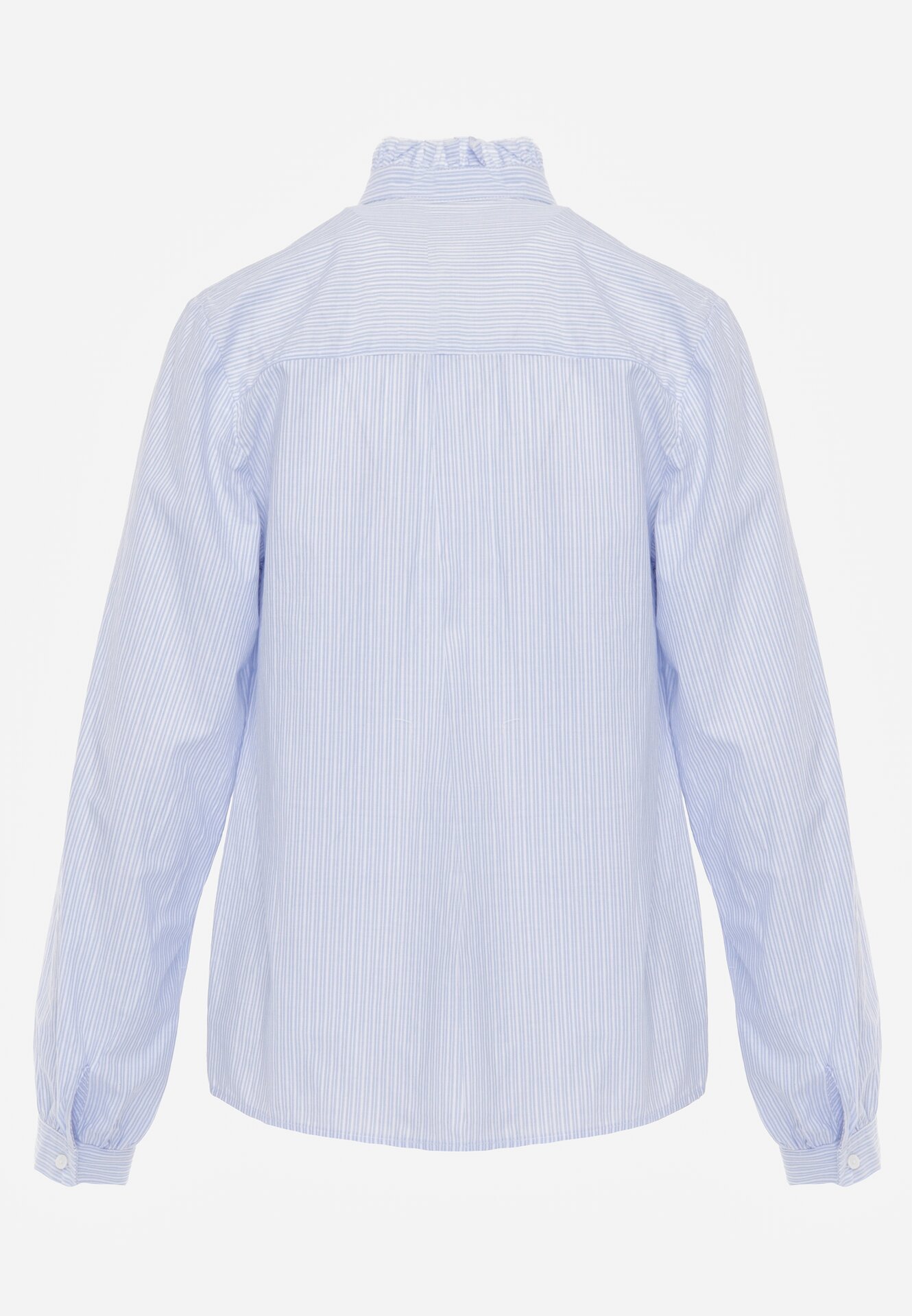 Niebieska Bawełniana Koszula ze Stójką z Falbanką i Haftem przy Guzikach Umaria