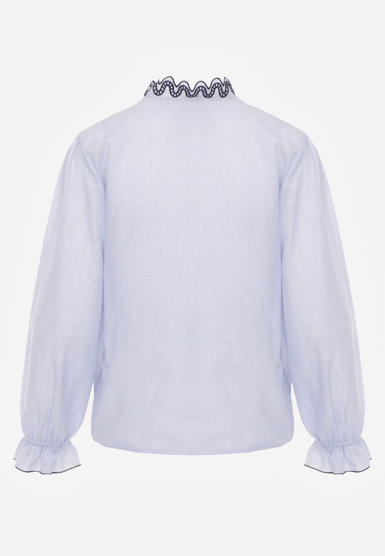 Niebieska Koszula z Bawełny Ozdobiona Haftowaną Falbanką Zenatia