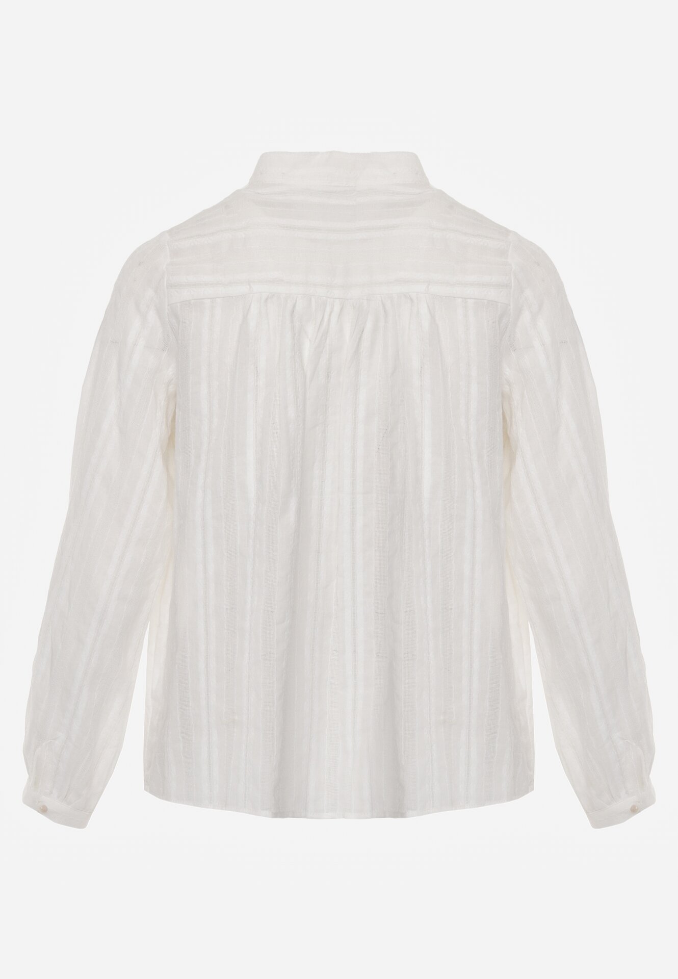 Biała Bawełniana Rustykalna Koszula ze Stójką i Koronkowymi Wstawkami Felielia