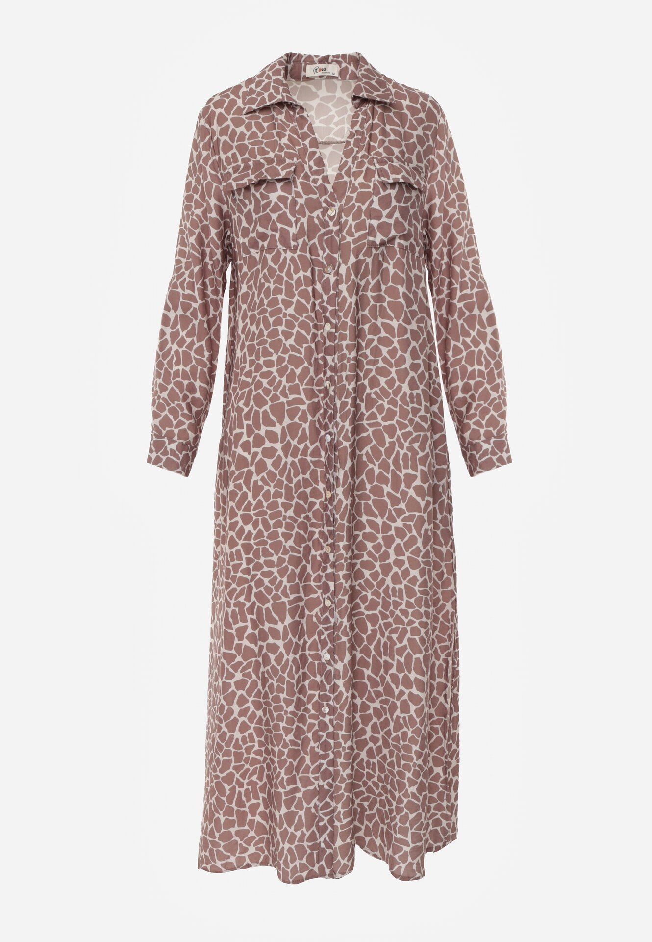 Beżowa Sukienka Koszulowa z Wiskozą w Zwierzęcy Wzór Żyrafy Nevetalia