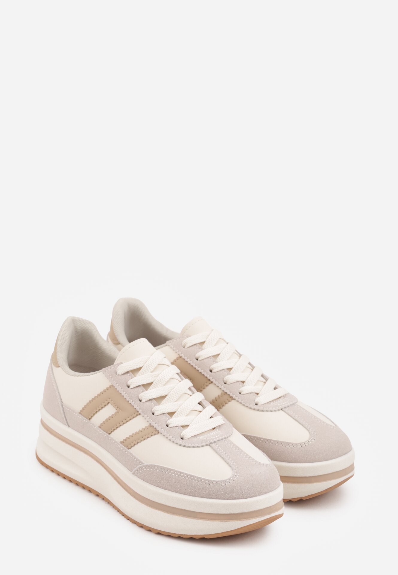 Beżowe Sneakersy na Grubej Podeszwie Ozdobione Geometrycznym Wzorem Asoastis