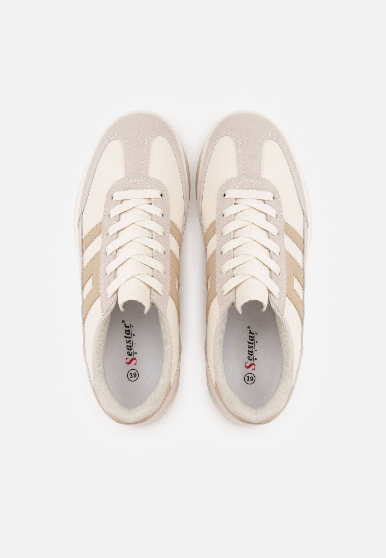 Beżowe Sneakersy na Grubej Podeszwie Ozdobione Geometrycznym Wzorem Asoastis