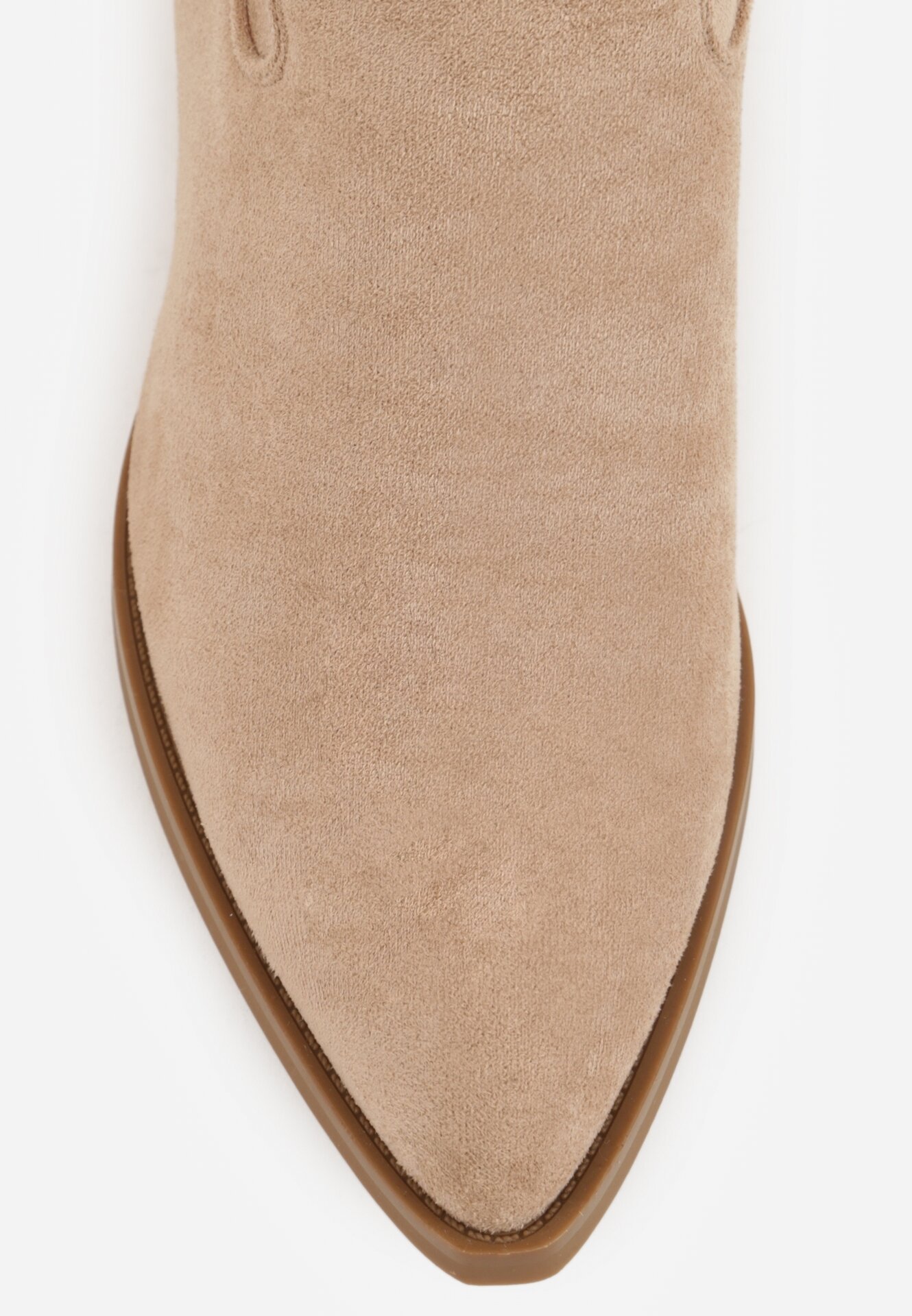 Beżowe Kozaki Kowbojki na Stożku z Ażurową Cholewką Uria