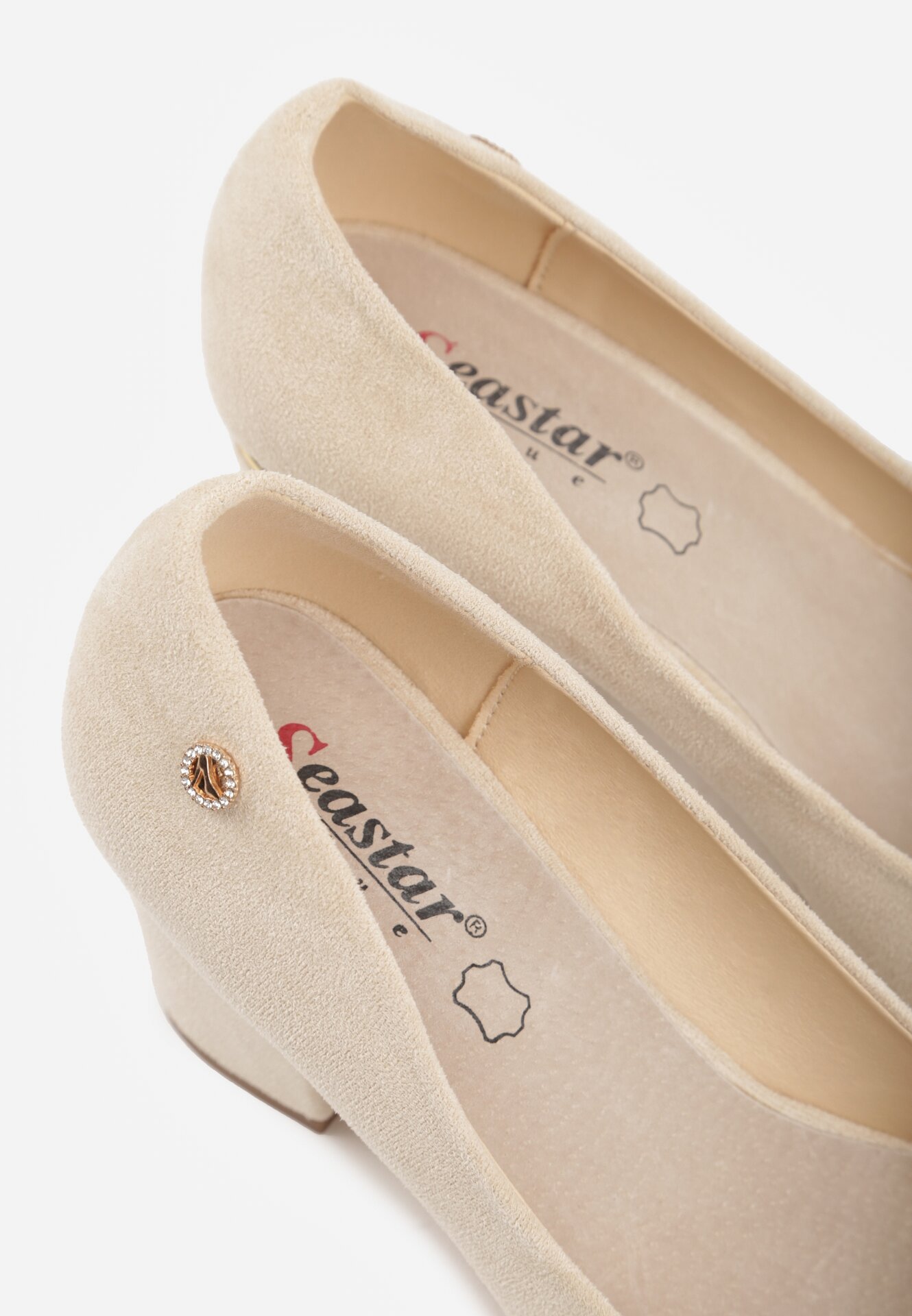 Beżowe Czółenka na Obcasie ze Skórzaną Wkładką i Metaliczną Wstawką Rasmone