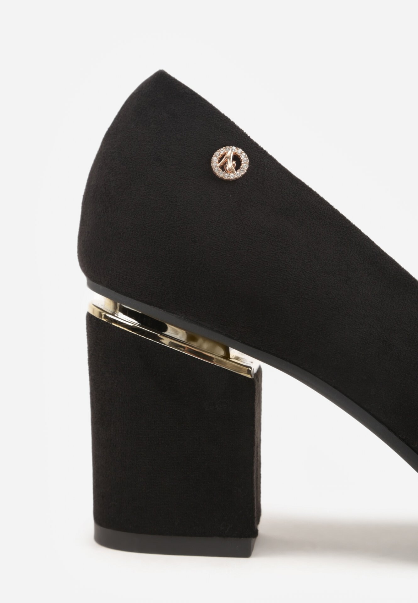 Czarne Czółenka na Obcasie ze Skórzaną Wkładką i Metaliczną Wstawką Rasmone