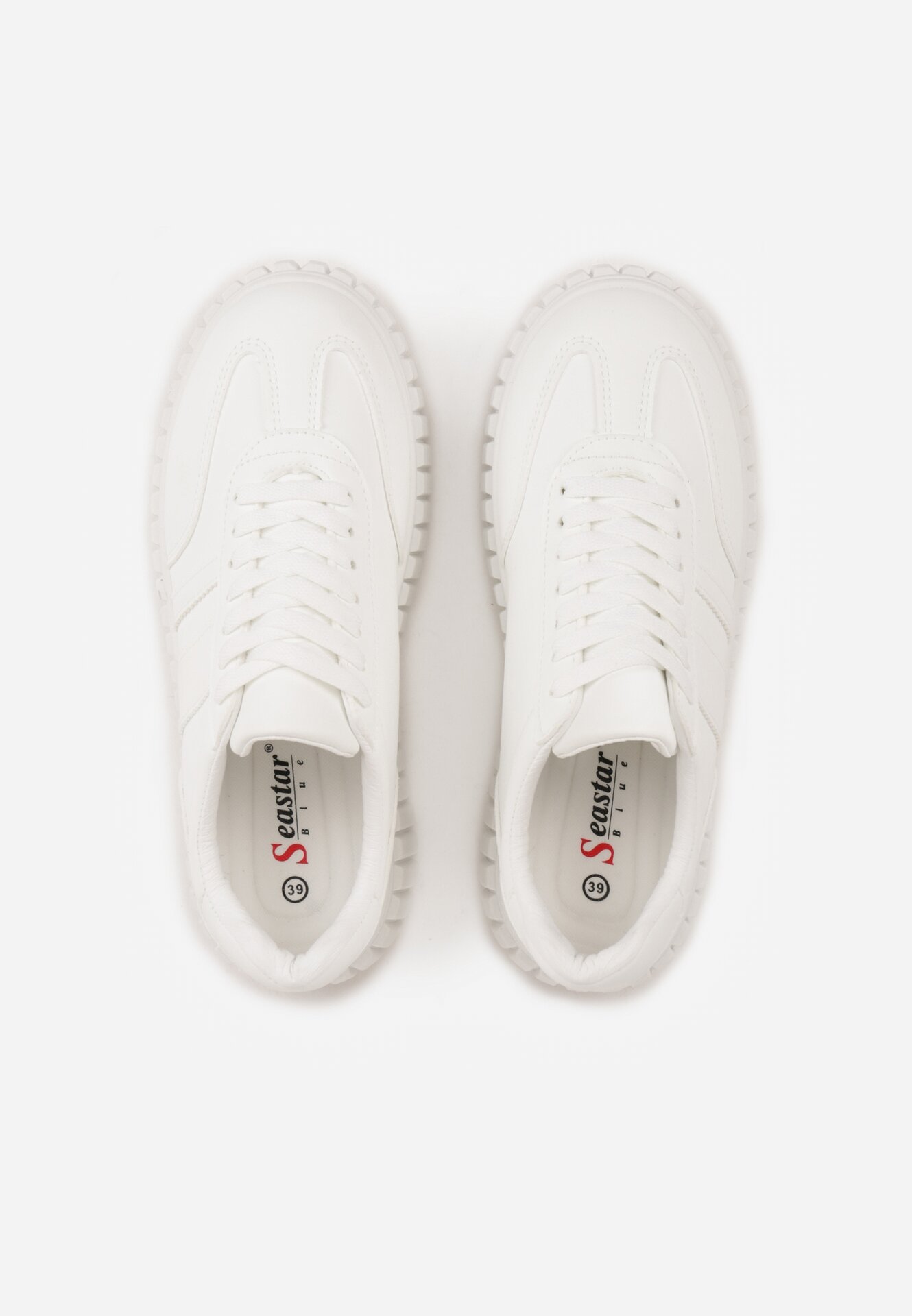 Białe Sneakersy na Grubej Podeszwie z Tłoczeniem i Ozdobnymi Paskami Ralis