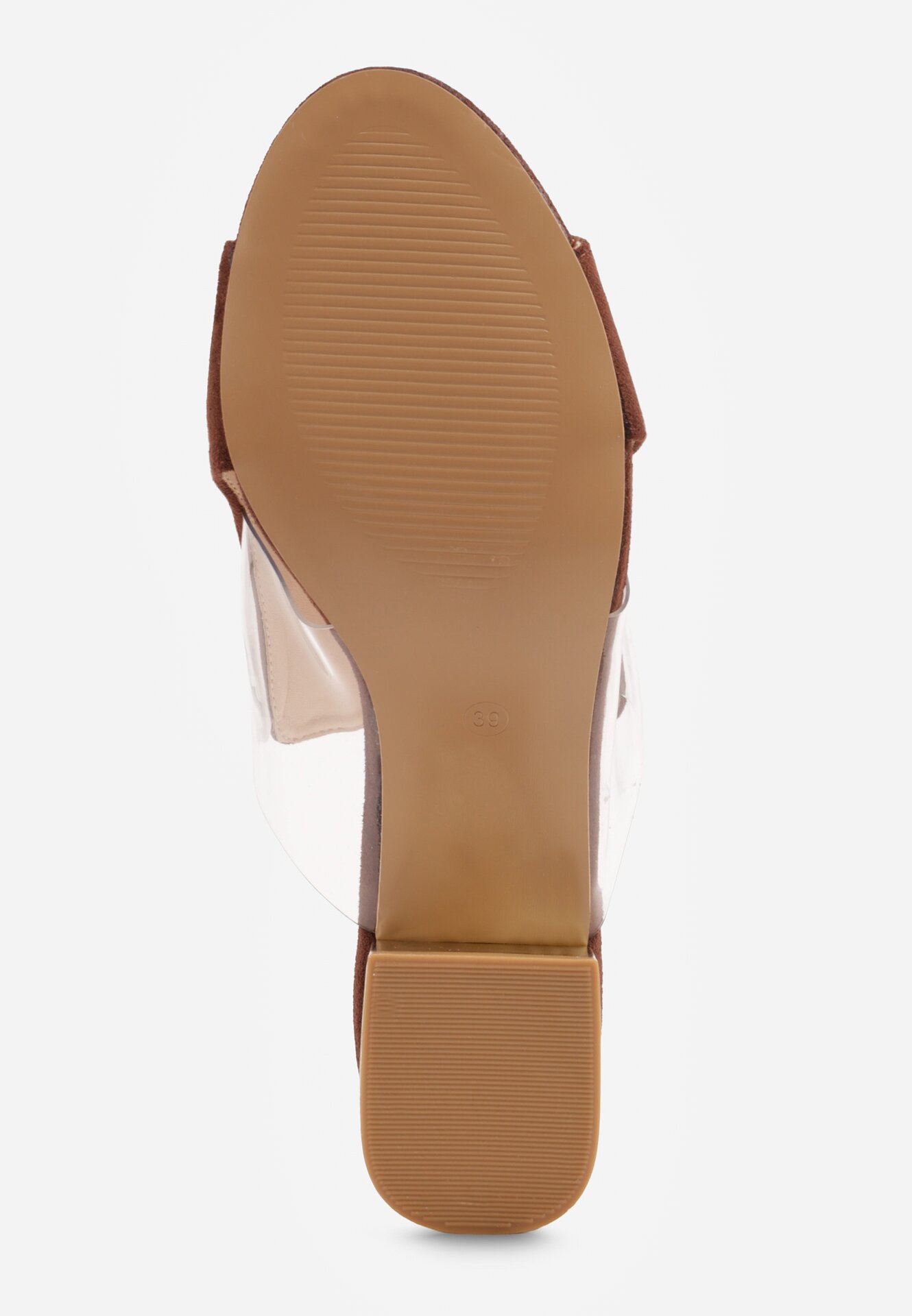 Brązowe Klapki na Niskim Słupku ze Skórzaną Wkładką i Transparentnymi Wstawkami Neya