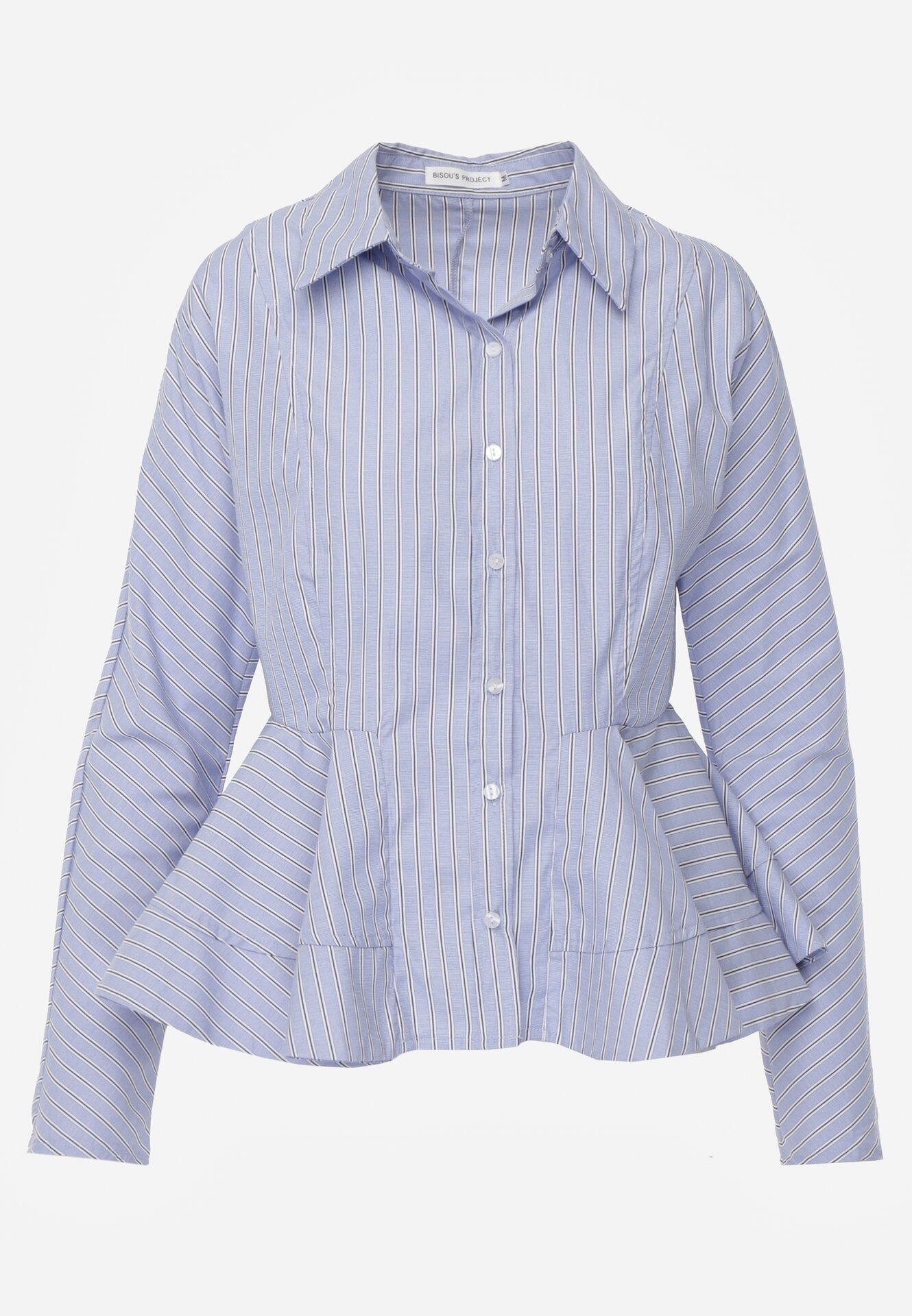 Niebieska Koszula z Bawełną w Paseczki z Rozkloszowanym Dołem Meridianes