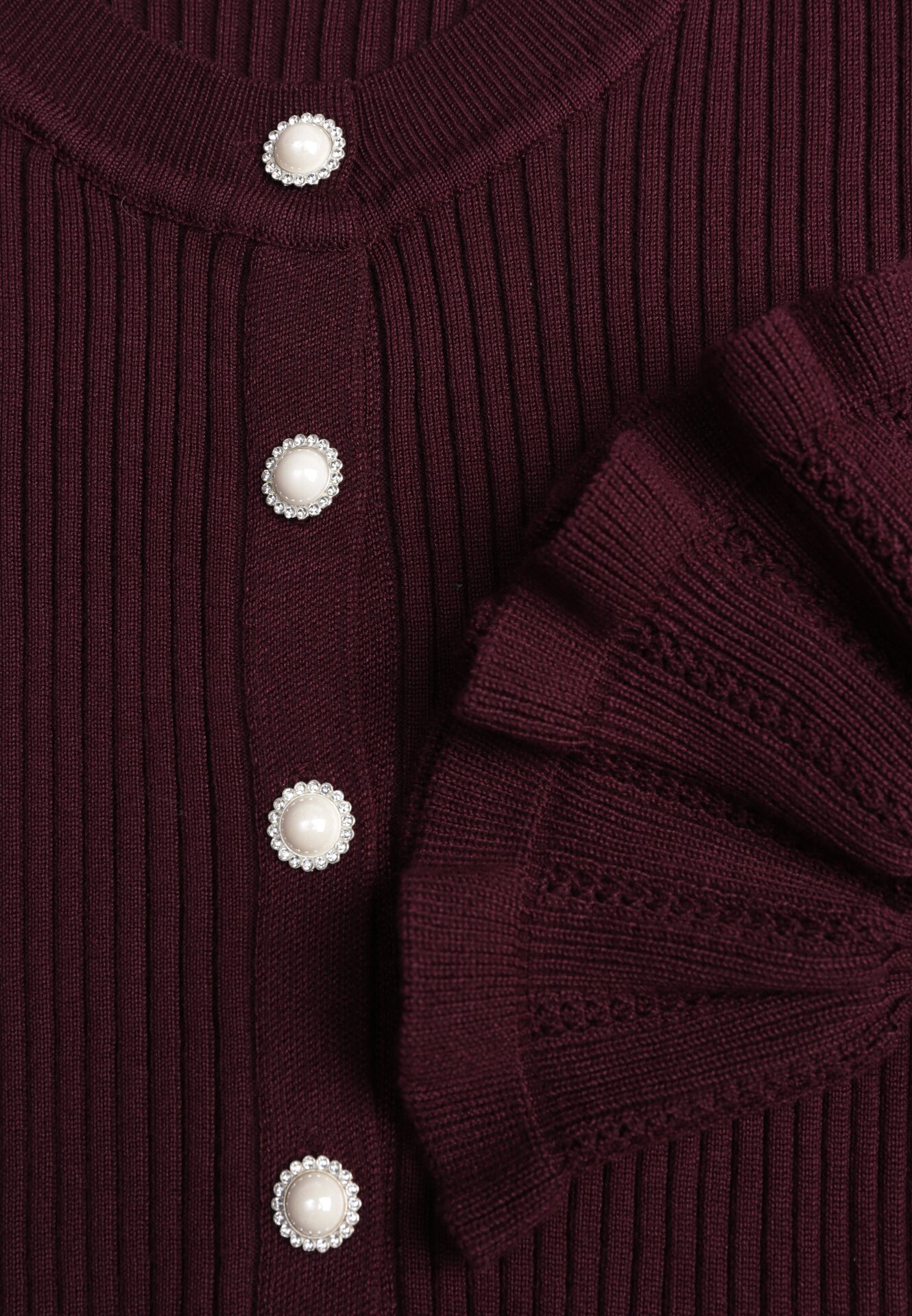 Fioletowy Elegancki Kardigan z Wiskozy z Falbankami i Guzikami z Cyrkoniami Orsea