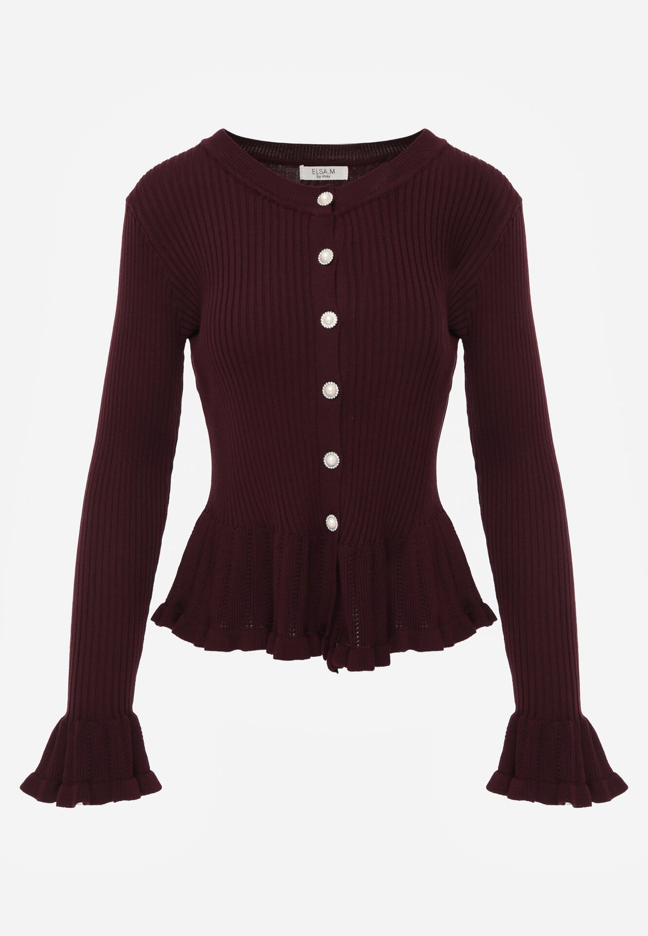 Fioletowy Elegancki Kardigan z Wiskozy z Falbankami i Guzikami z Cyrkoniami Orsea