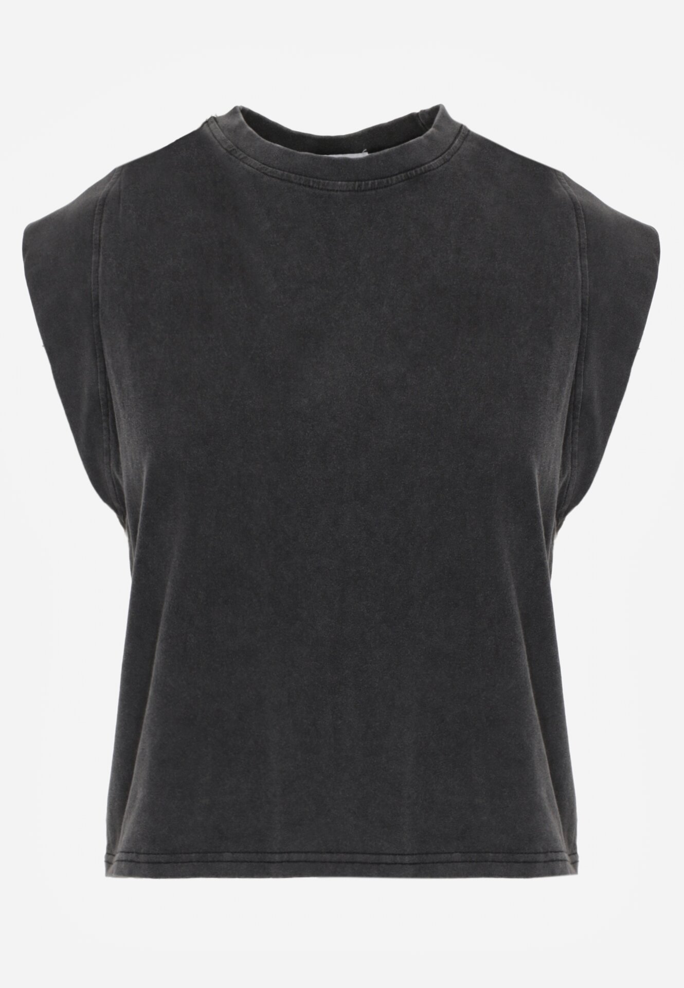 Czarny Bawełniany Top z Efektem Sprania Belatia