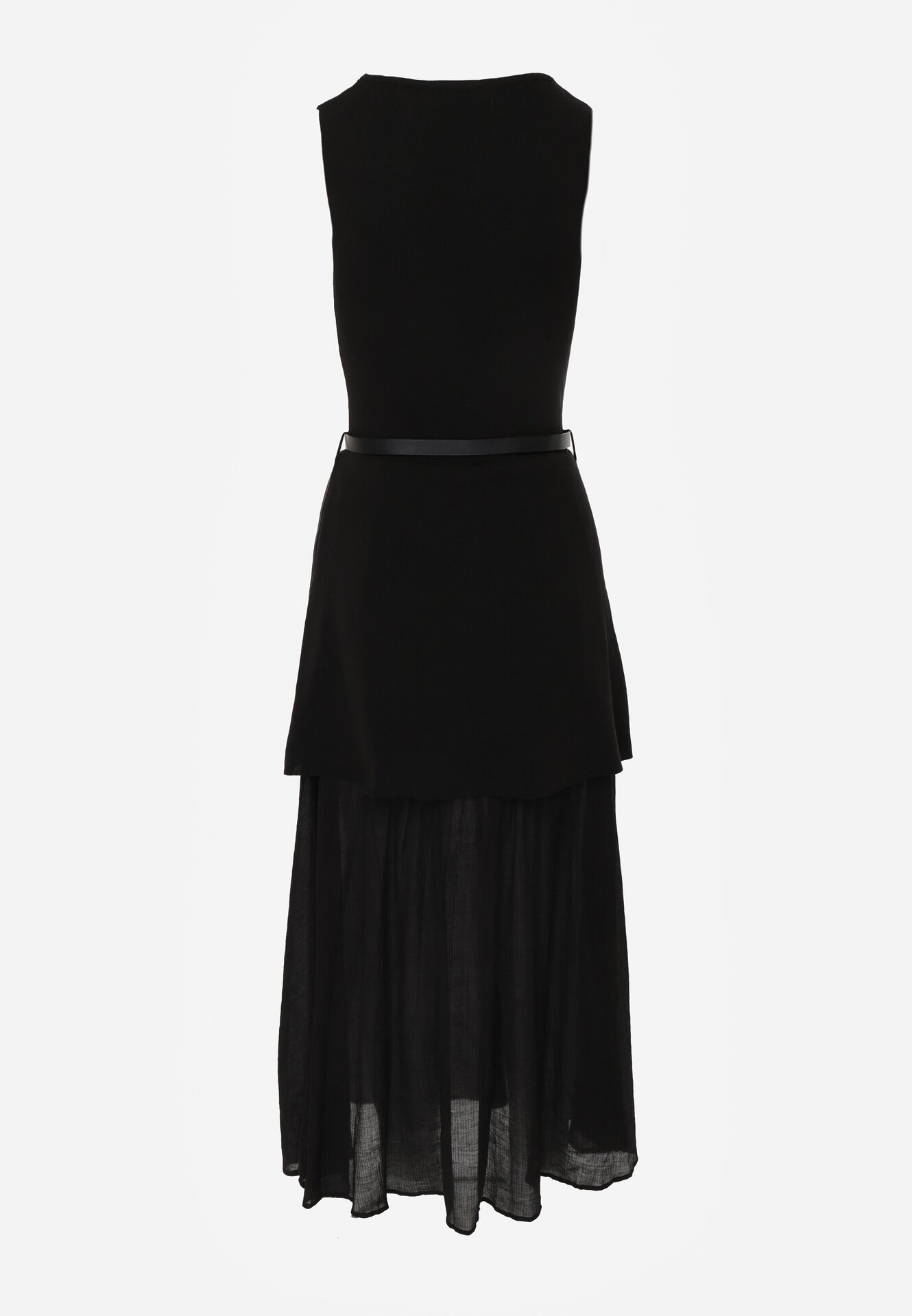 Czarna Dwuwarstwowa Sukienka Dzianinowa z Wiskozą i Paskiem z Klamrą Arkesia