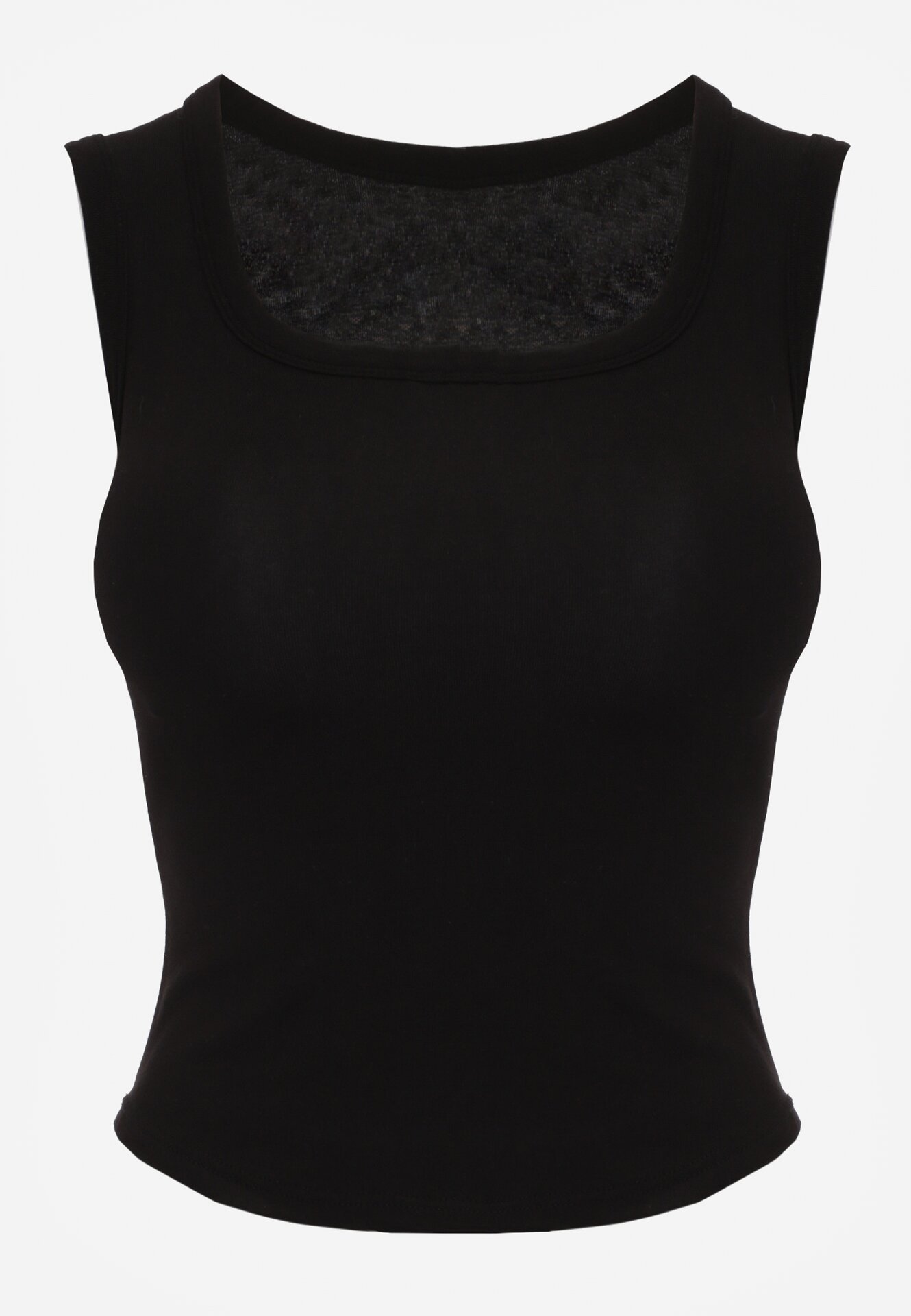 Czarny Dopasowany Top Bez Rękawów z Wiskozy z Kwadratowym Dekoltem Madu