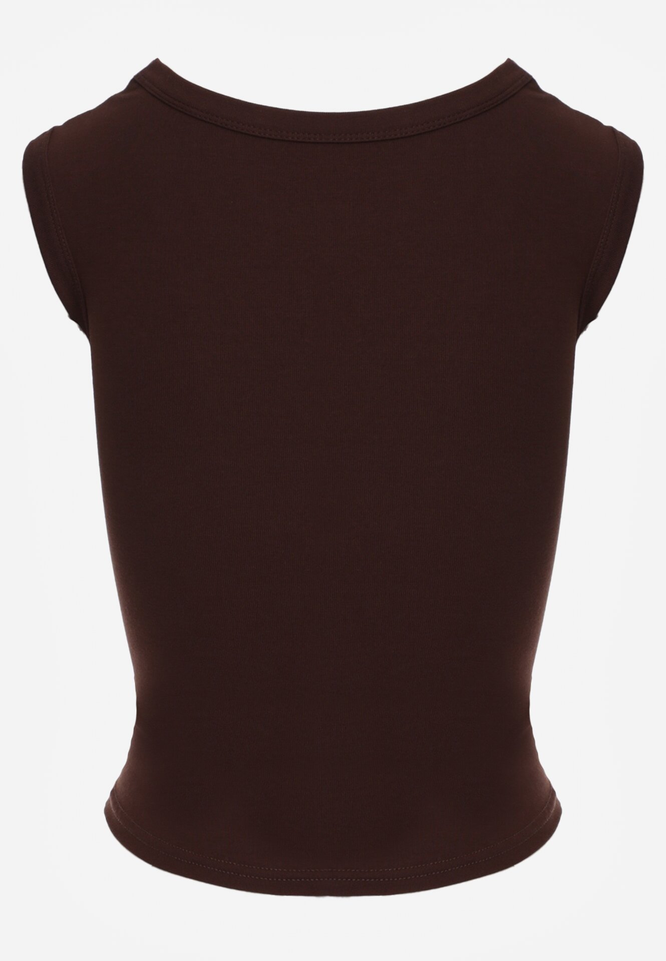 Brązowy Dopasowany Top Bez Rękawów z Wiskozy z Kwadratowym Dekoltem Madu