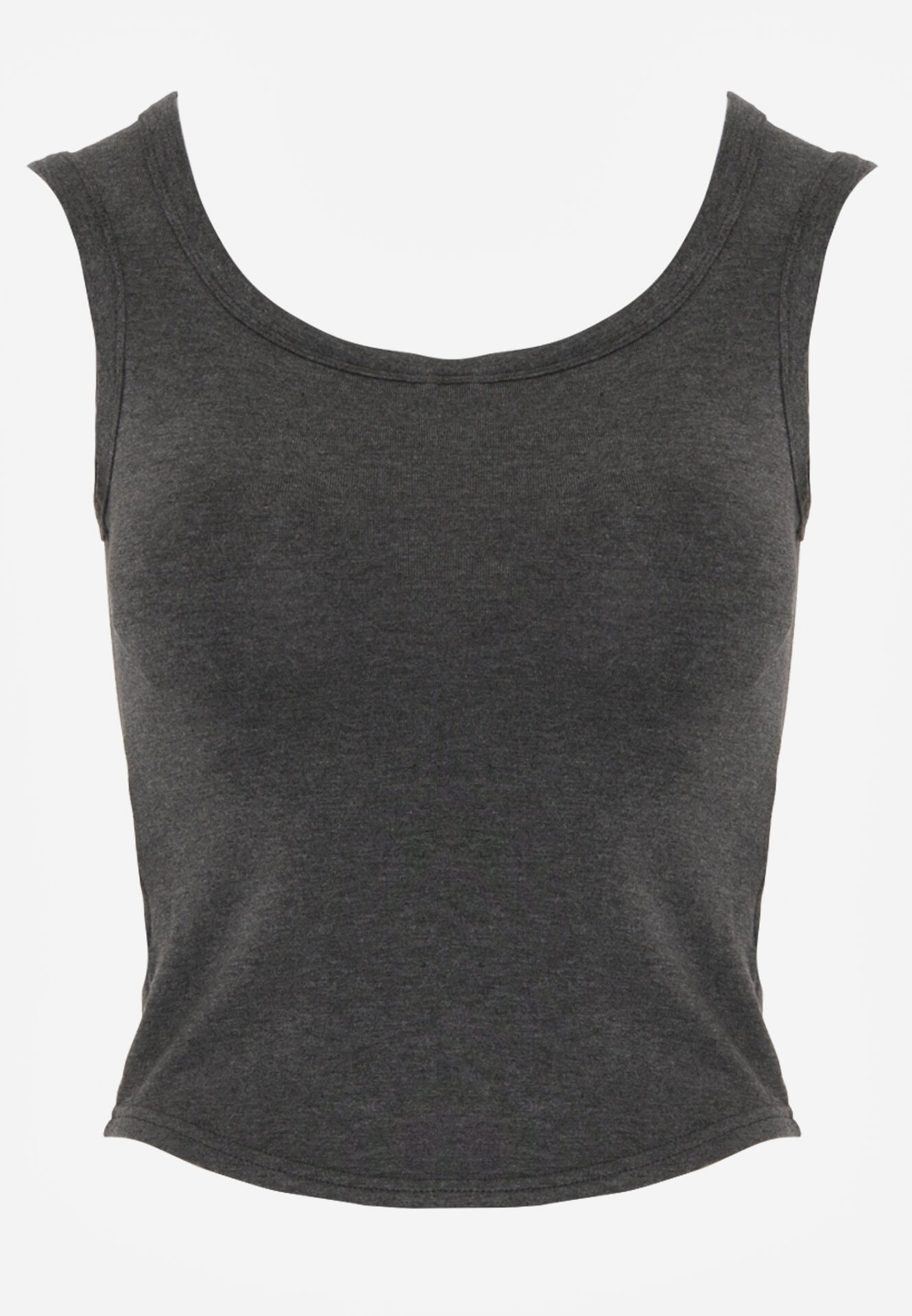 Szary Dopasowany Top Bez Rękawów z Wiskozy z Kwadratowym Dekoltem Madu