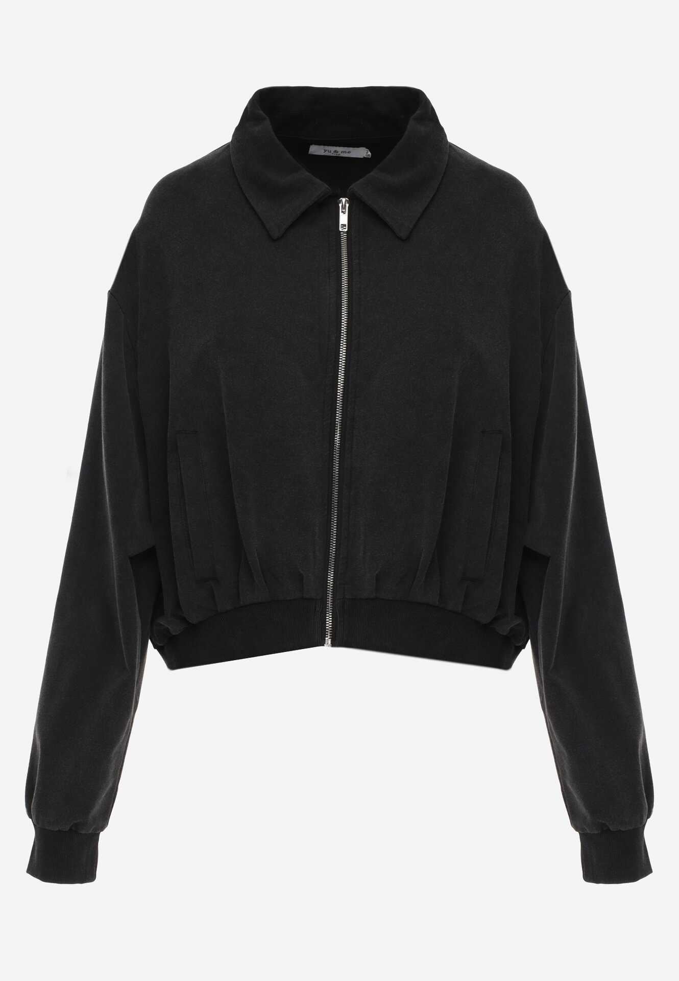 Czarna Bawełniana Bluza Bomberka o Kroju Oversize z Kołnierzem Viminala