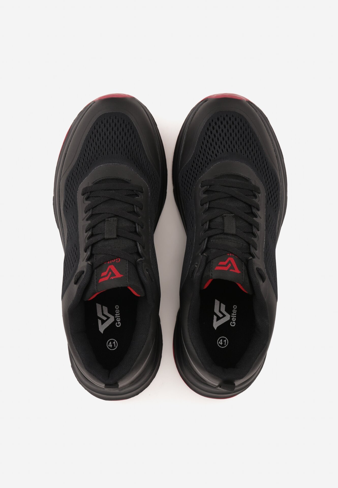 Czarno-Czerwone Buty Sportowe Sznurowane z Siateczką Delle