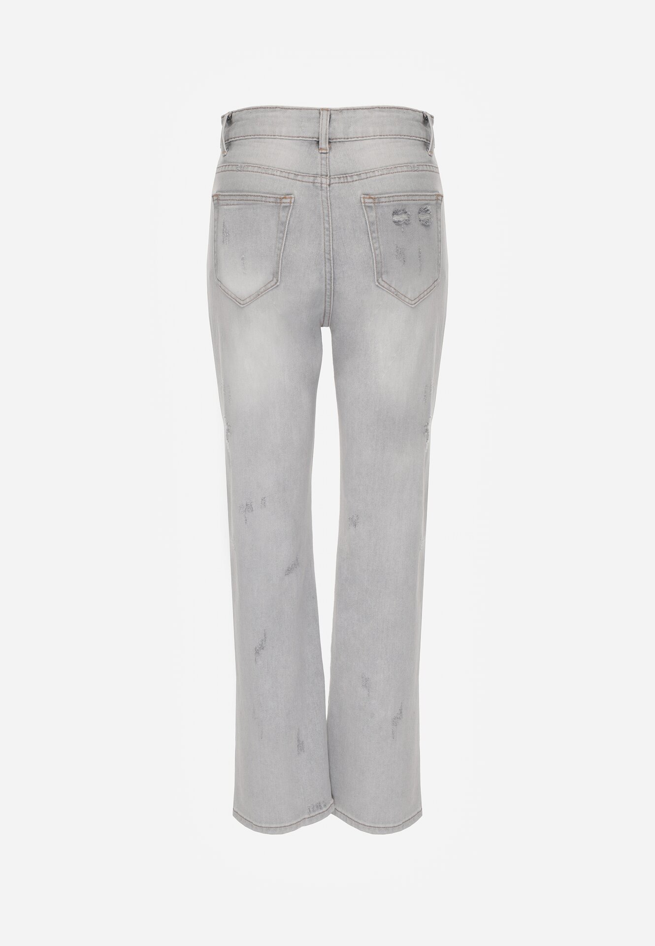 Jasnoszare Jeansy z Bawełną i Wysokim Stanem o Prostym Kroju z Przetarciam Vimariella