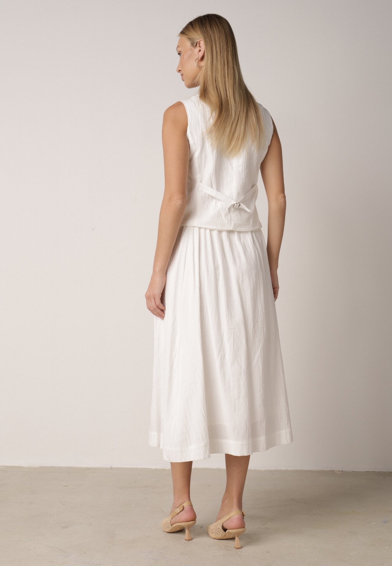 Biały Bawełniany Komplet Rozkloszowana Spódnica i Kamizelka Moveina