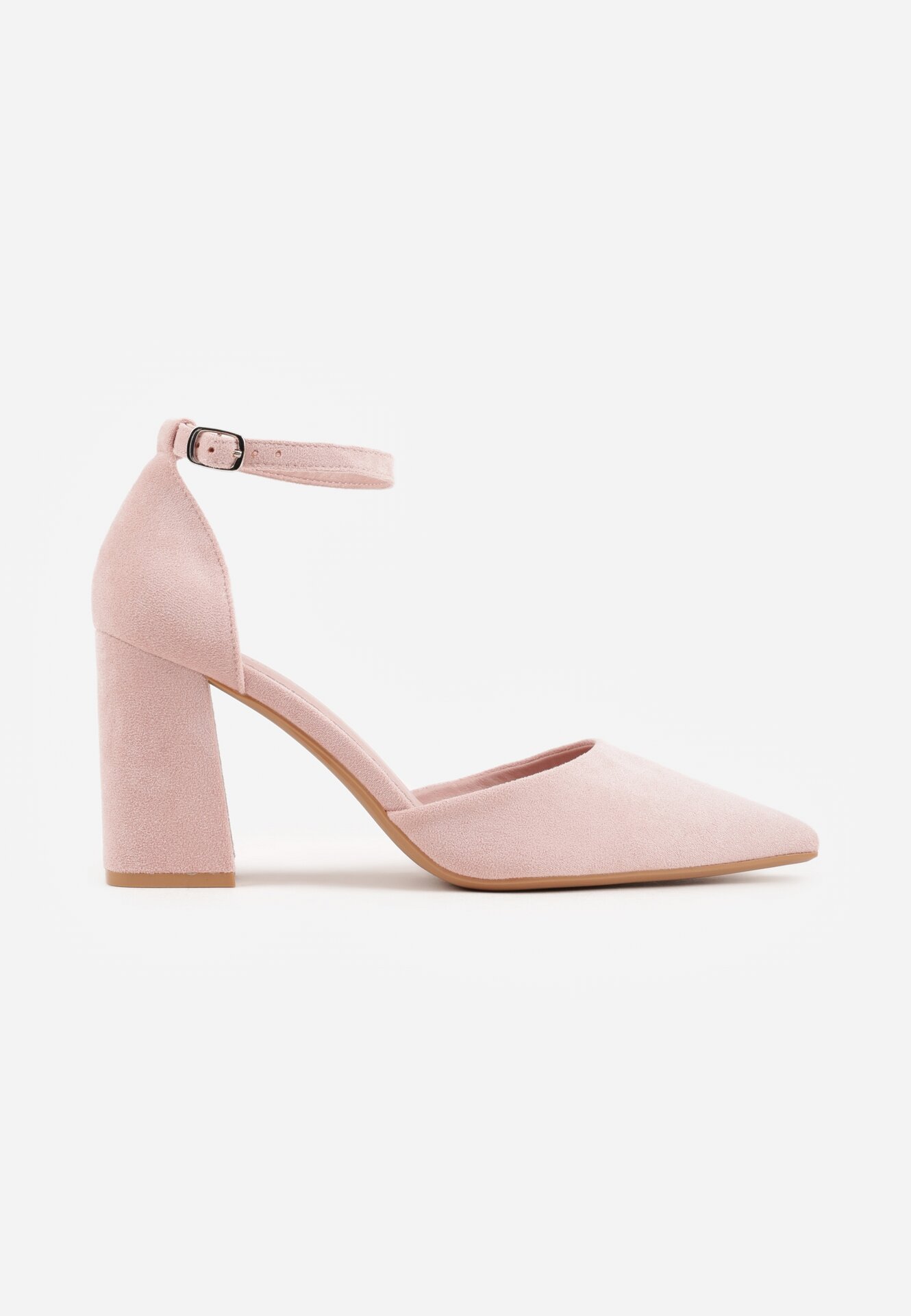 Różowe Czółenka z Imitacji Zamszu na Słupku z Noskiem w Szpic Violetto