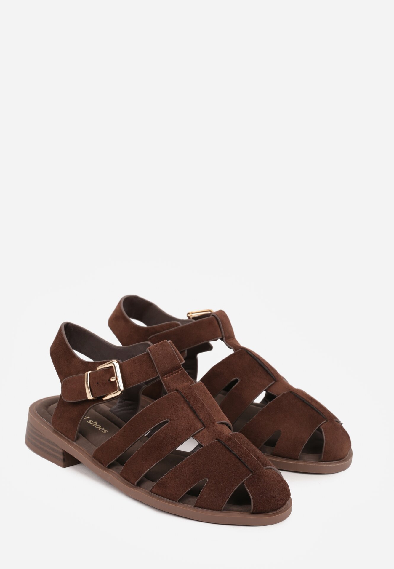 Brązowe Sandały Gladiatorki z Zapięciem na Klamerkę Chisttema