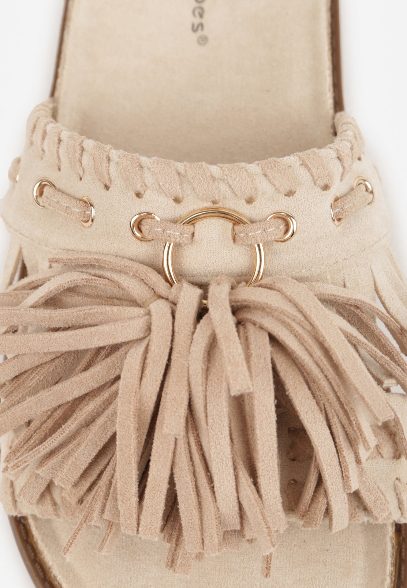 Beżowe Klapki w Stylu Boho Zdobione Frędzlami Stavania