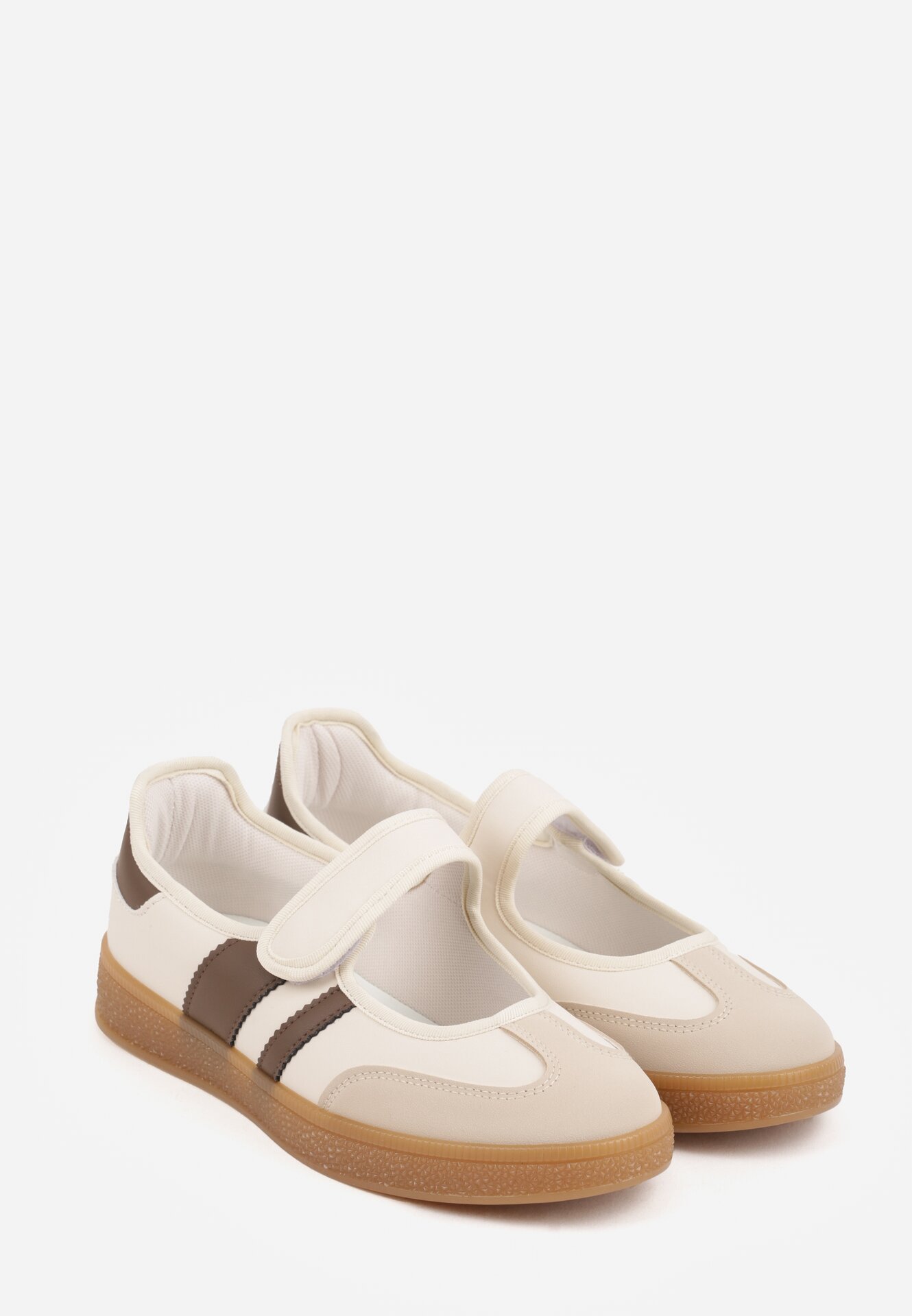 Beżowe Tenisówki w Stylu Balerinek z Zapięciem na Rzep Talwan