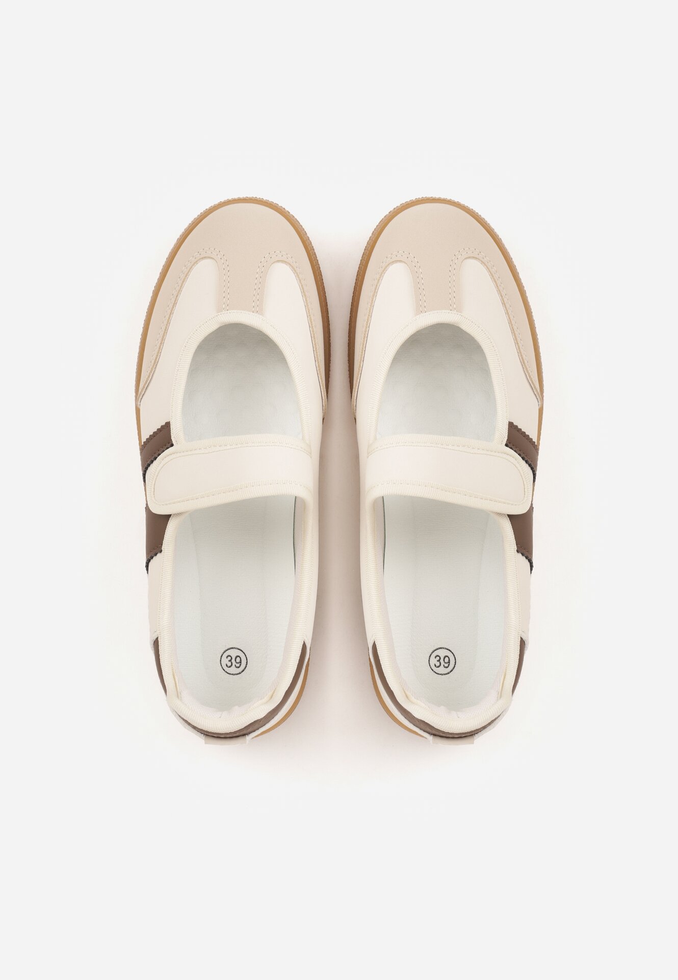 Beżowe Tenisówki w Stylu Balerinek z Zapięciem na Rzep Talwan