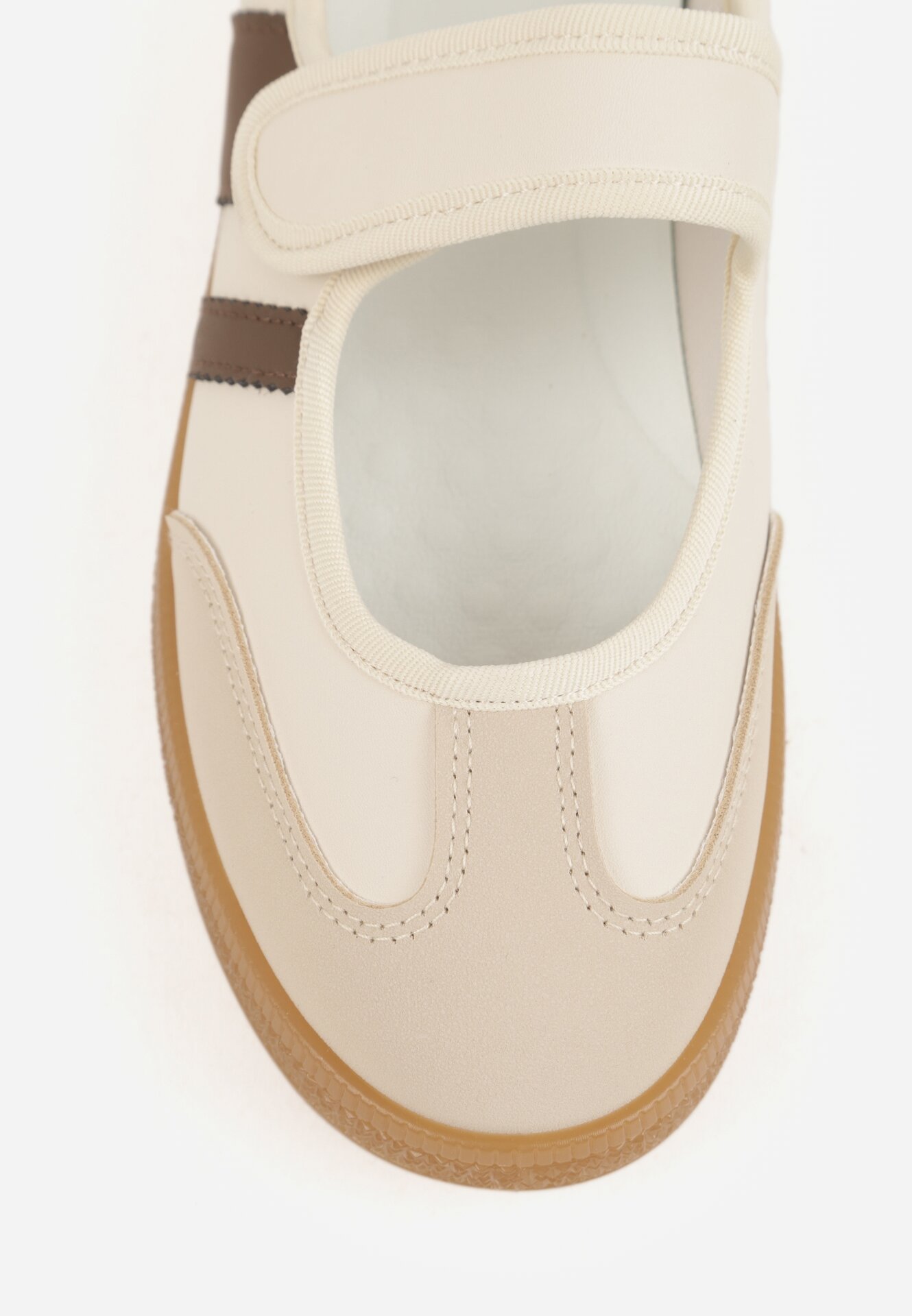 Beżowe Tenisówki w Stylu Balerinek z Zapięciem na Rzep Talwan