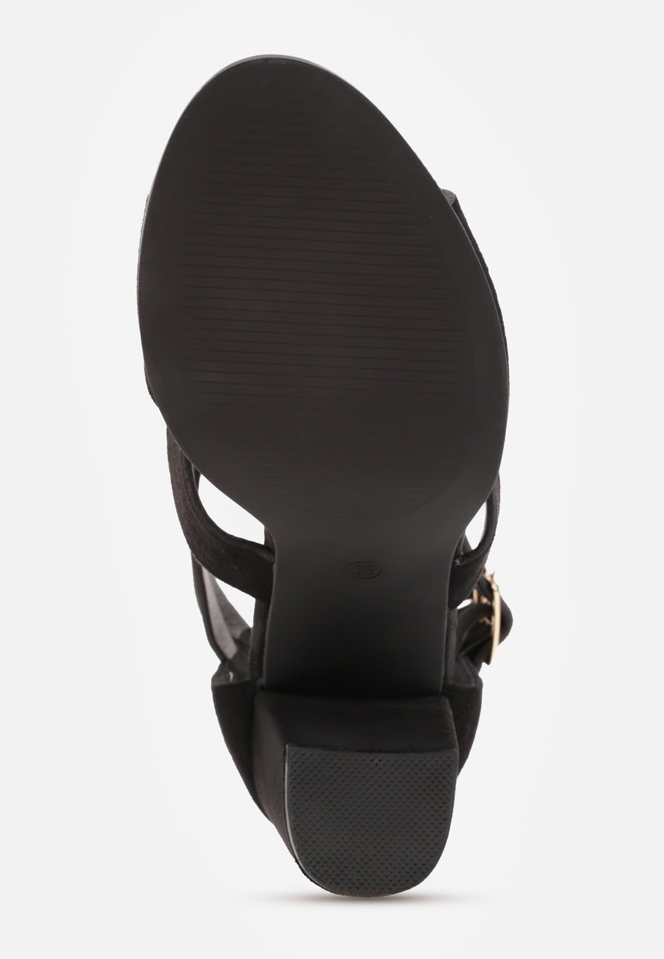 Czarne Sandały na Słupkowym Obcasie Perforacją z Imitacji Zamszu Lyrique