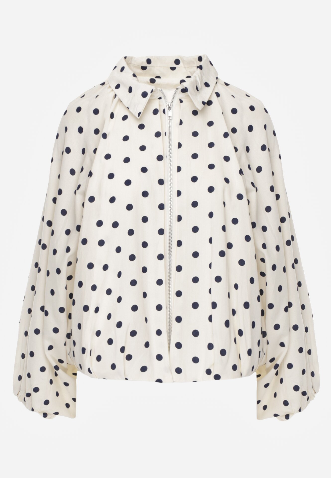 Jasnobeżowa Bluza w Groszki z Wiskozą o Nietoperzowym Kroju z Kołnierzykiem Rayo