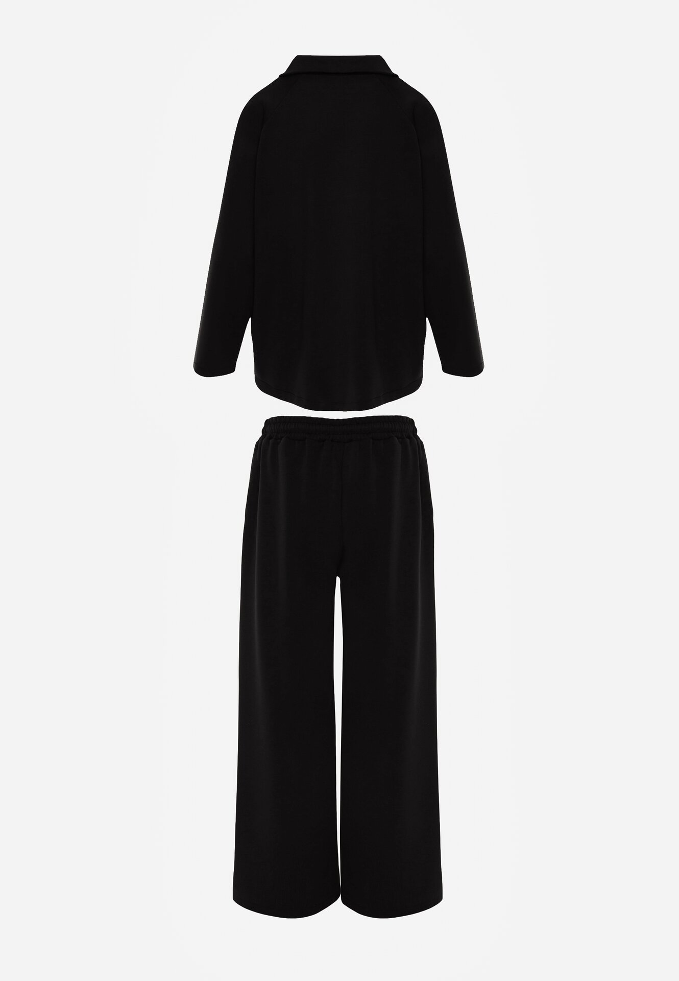 Czarny Dzianinowy Komplet Dresowy z Wiskozą Bluza ze Stójką i Spodnie Nevenira