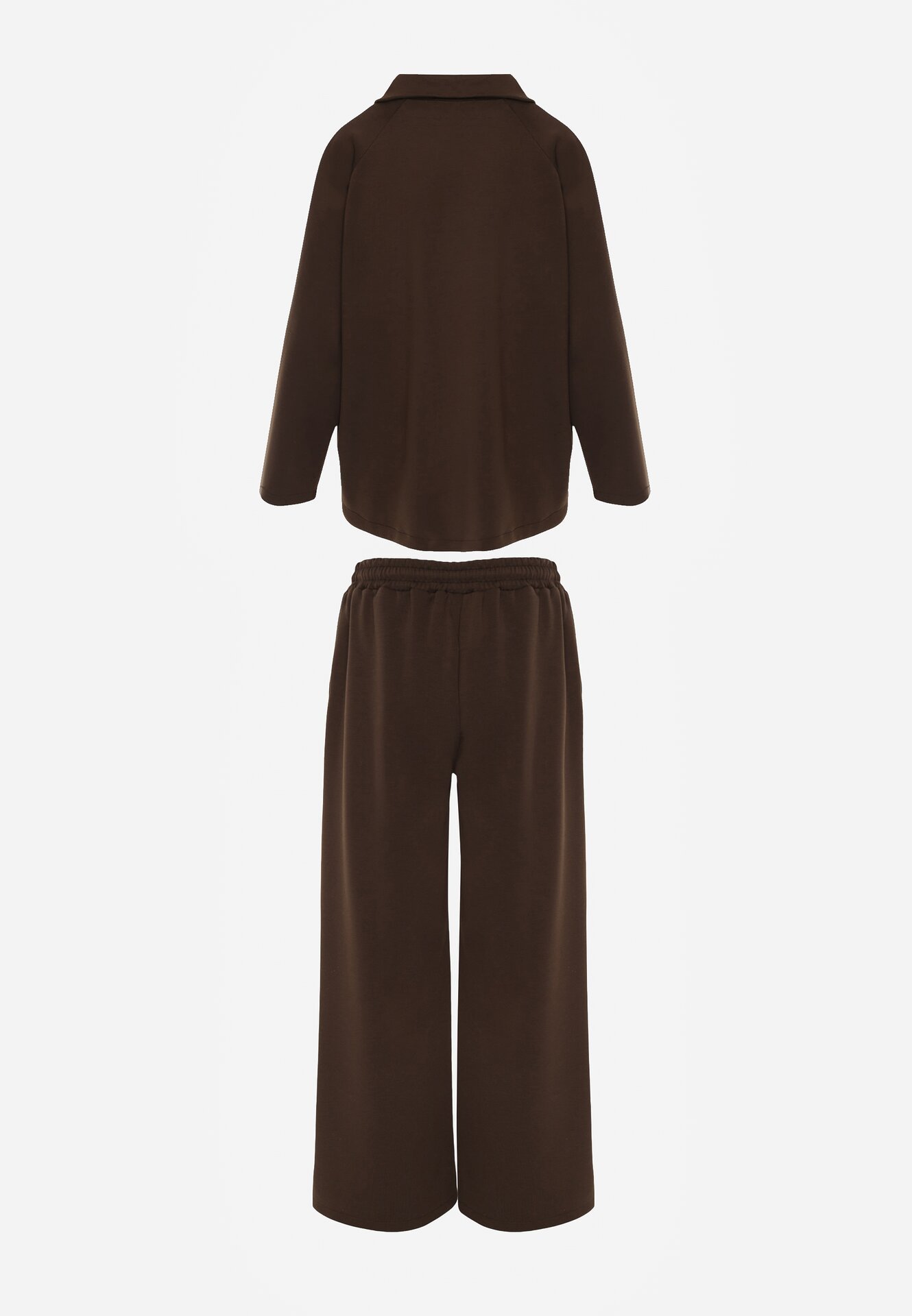 Brązowy Dzianinowy Komplet Dresowy z Wiskozą Bluza ze Stójką i Spodnie Neveniraa